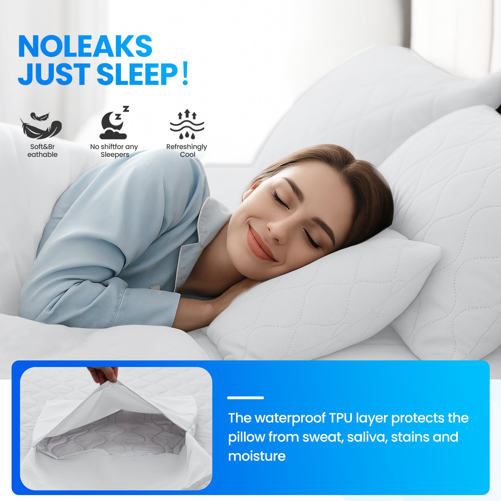 YSTYLE 2 Waterproof Pillowcases 50x80cm Breathable Anti Mite-YSTYLE