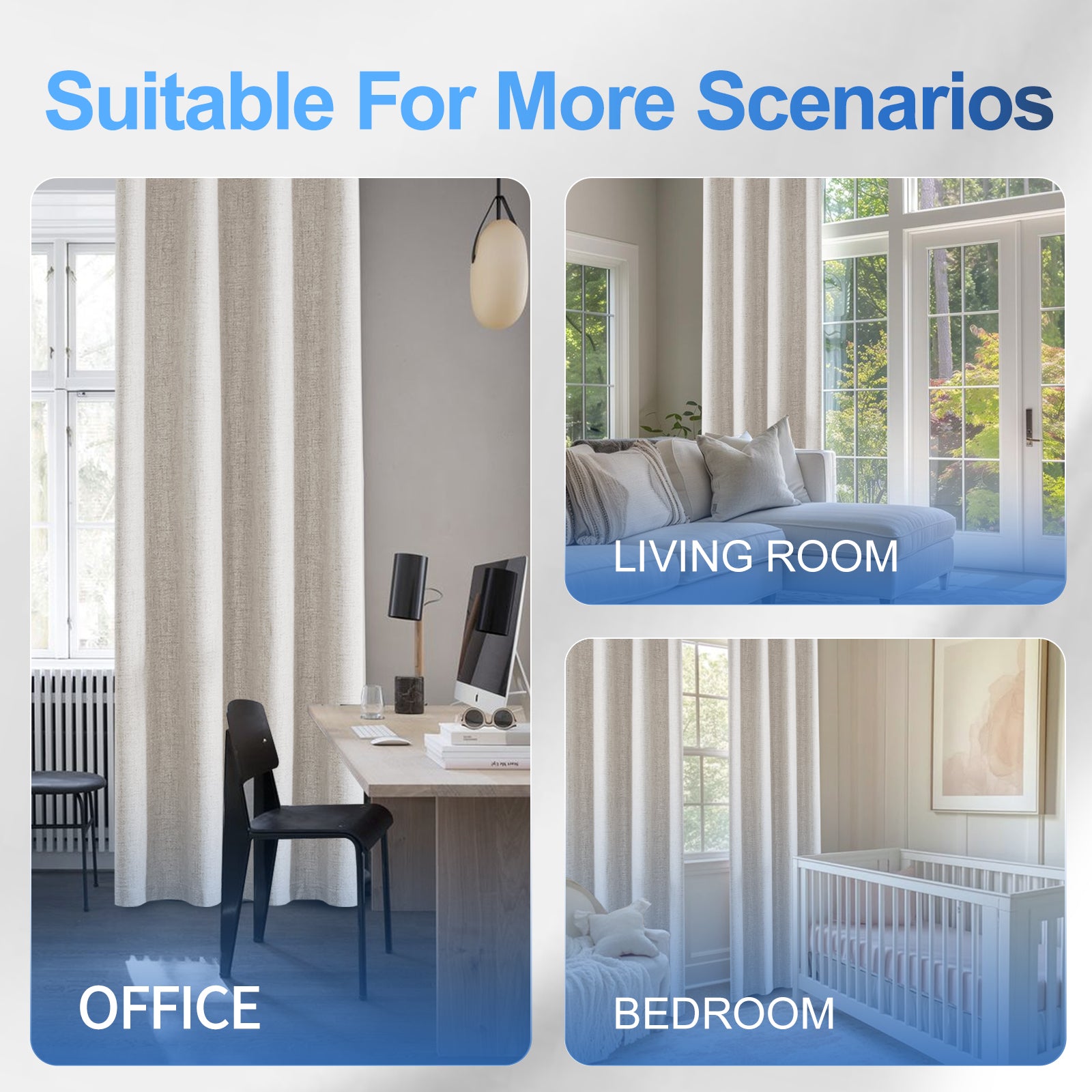 2 Pieces 100% Blackout Linen Curtains 140x175 cm Thermal