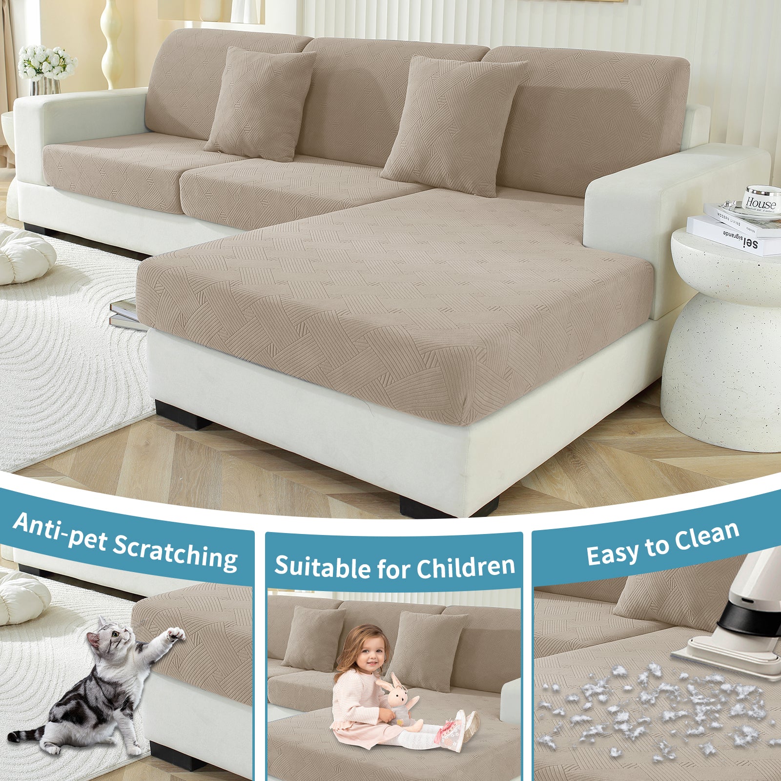 YSTYLE Sofá 1 Pieza Manta para Asiento – Ajuste Elástico, Antideslizante, Patrón Geométrico, Uso Universal, Protección Total - Patrón Entrelazado