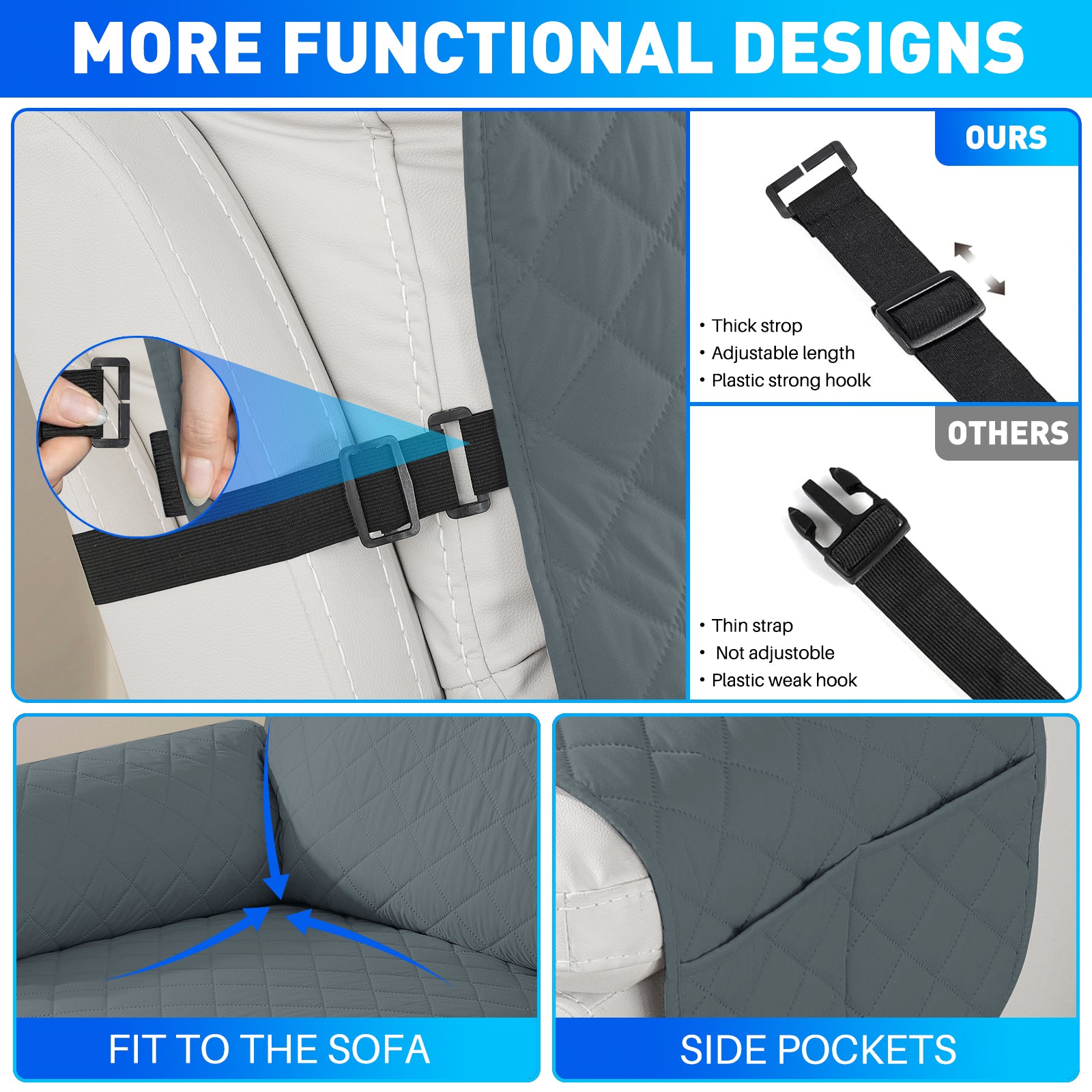 Waterproof 1 Seater Armchair Cover with Non-Slip Backing and Pockets