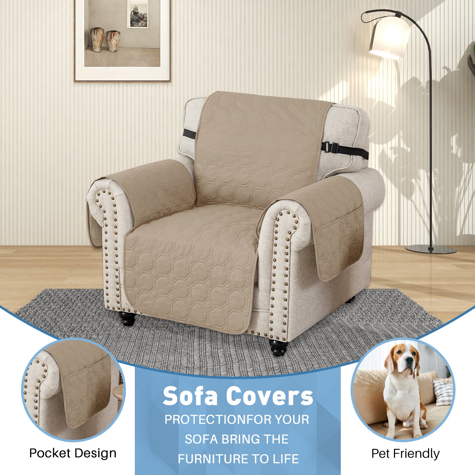YSTYLE imperméable 1 Seater canapé couverture with accoudoirs antidérapant