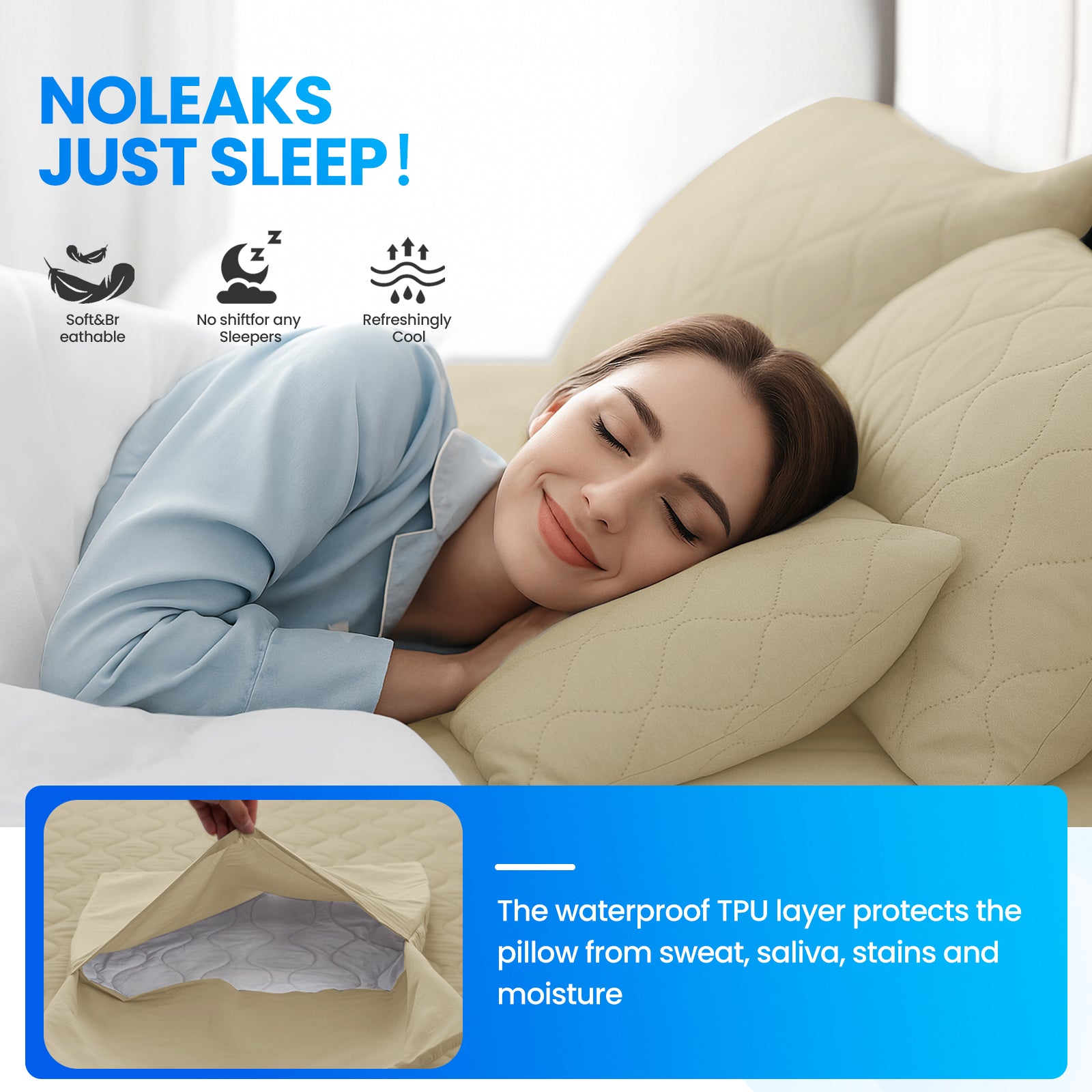 YSTYLE 2 Waterproof Pillowcases 50x80cm Breathable Anti Mite-YSTYLE