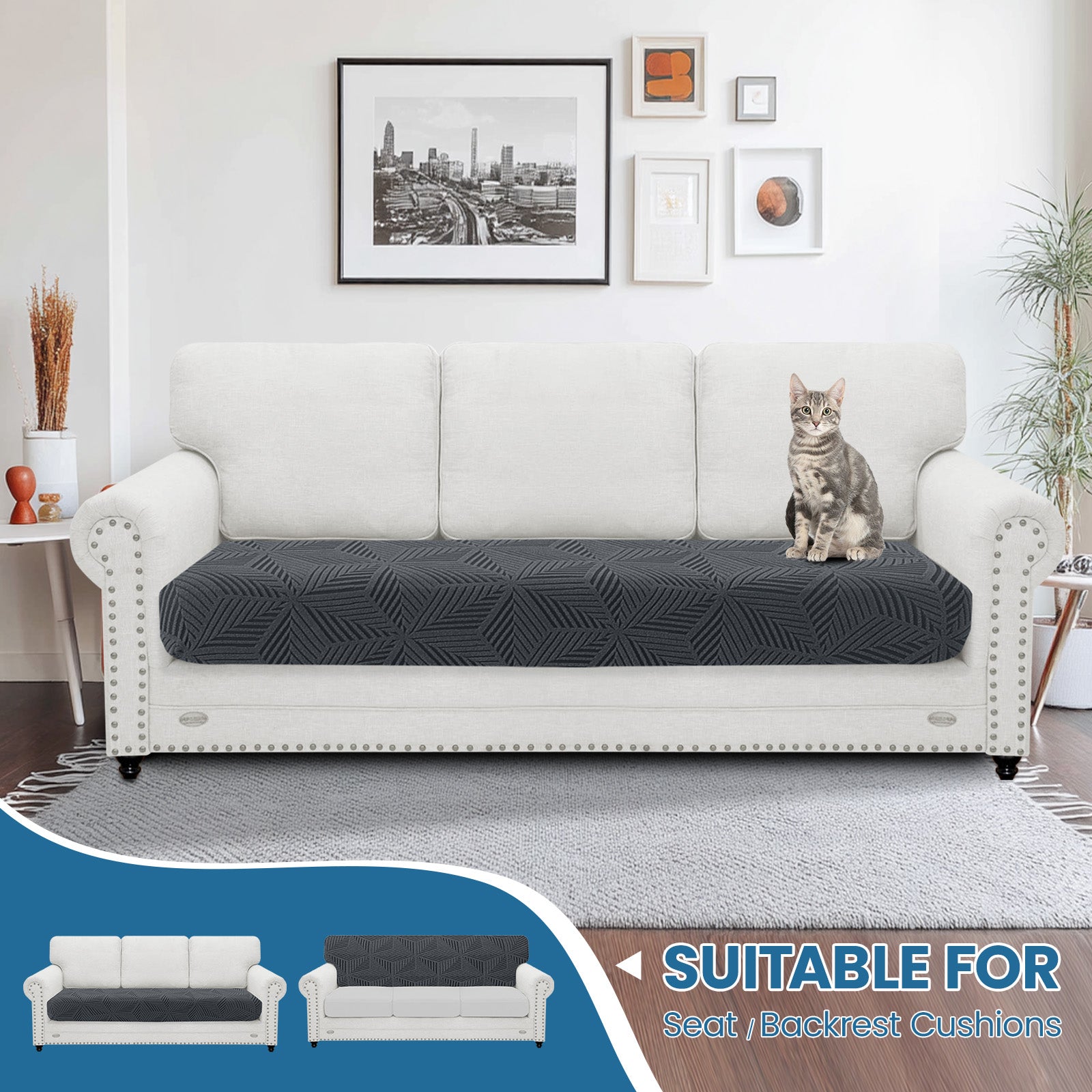 Ystyle Stretch Sofa Seat Cover 3 Seater Anti Slip Geometric-YSTYLE