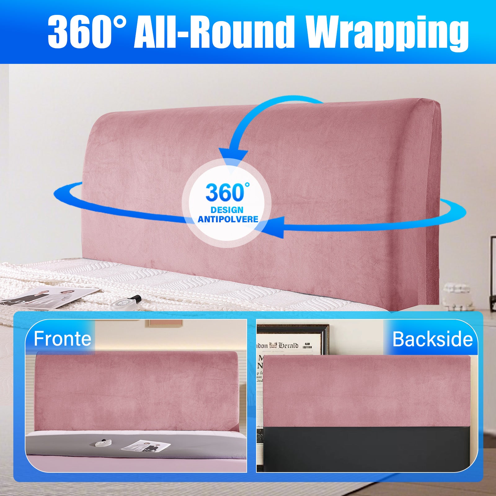 Ystyle 180cm Velvet Headboard Cover, Elastic Slipcover for Bed Headboard, Solid Color Washable Headboard Protector for Single/Double Beds