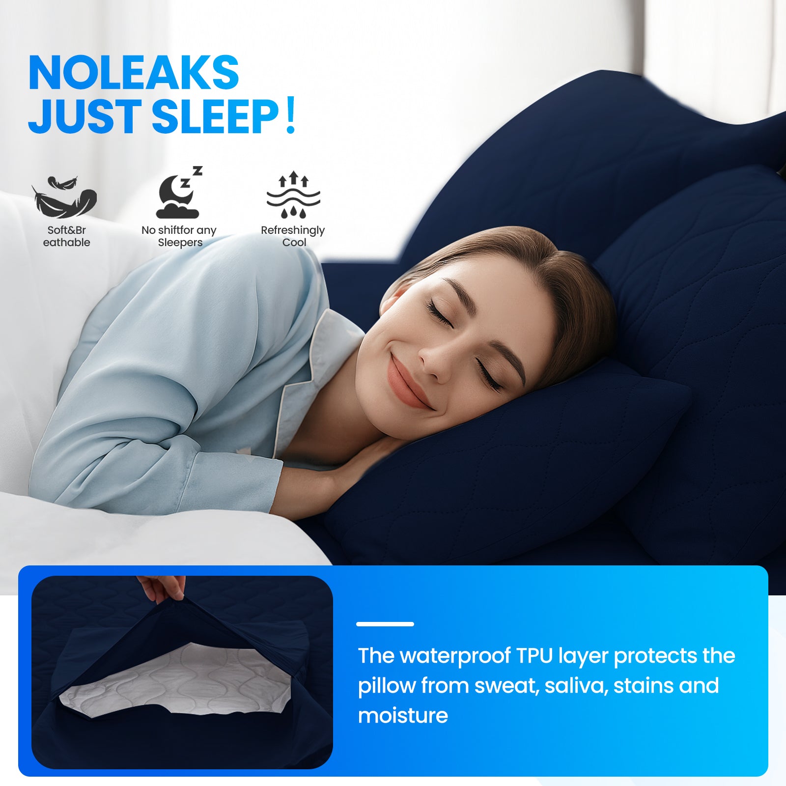 YSTYLE 2 Waterproof Pillowcases 50x80cm Breathable Anti Mite-YSTYLE