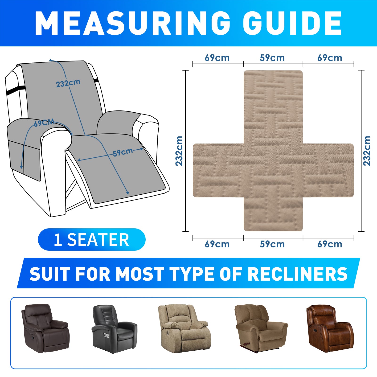 imperméable Armchair couverture with antidérapant Back and Side Pockets