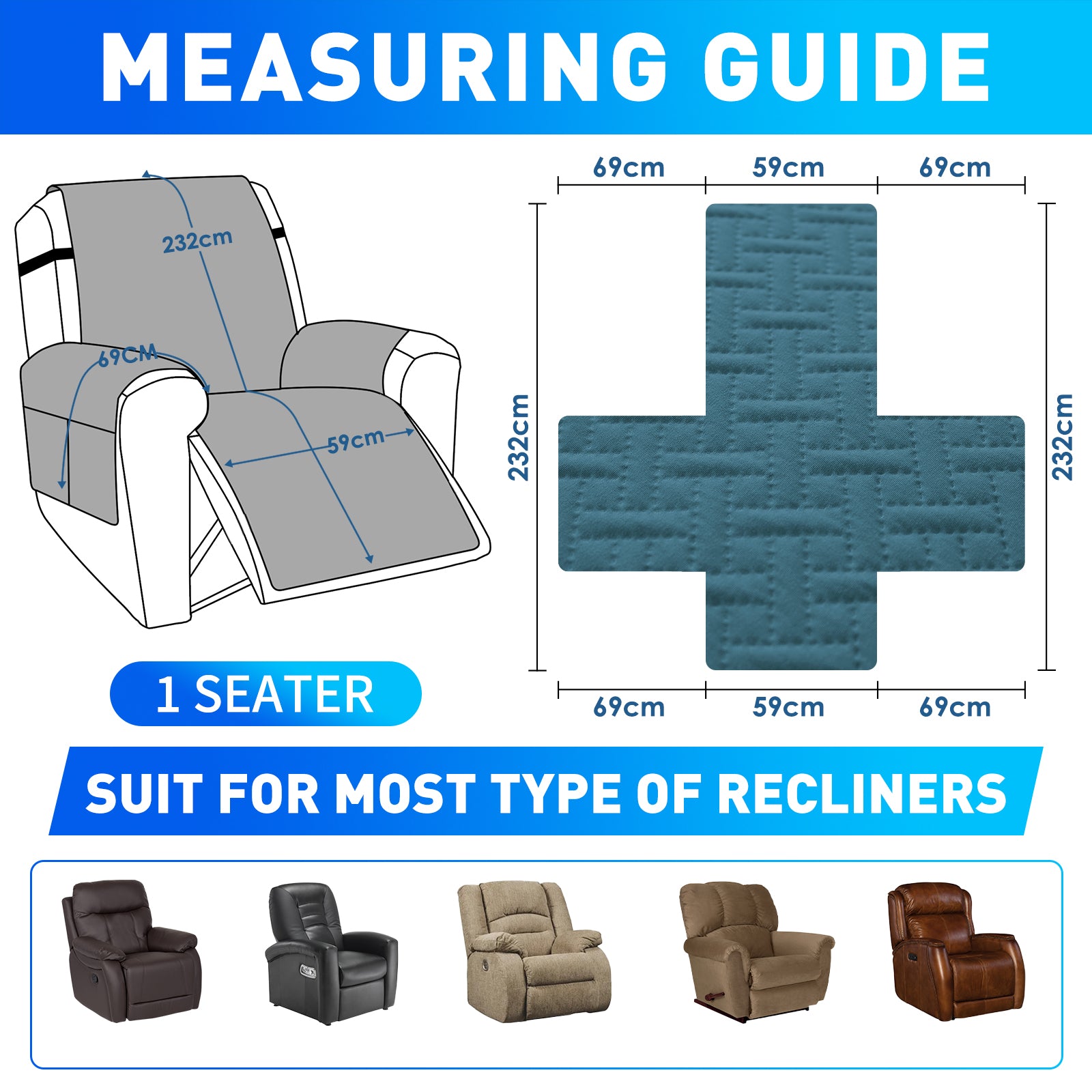 imperméable Armchair couverture with antidérapant Back and Side Pockets