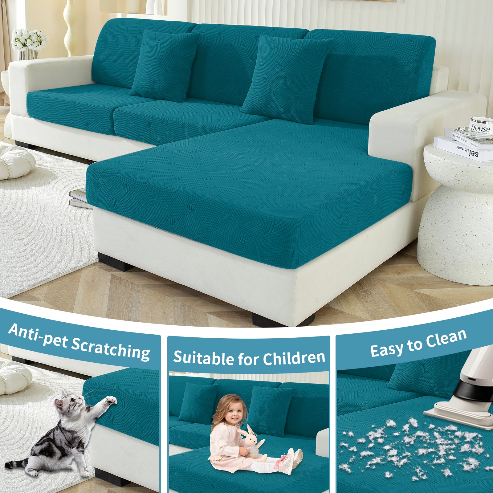 YSTYLE Sofá 1 Pieza Manta para Asiento – Ajuste Elástico, Antideslizante, Patrón Geométrico, Uso Universal, Protección Total - Patrón Entrelazado