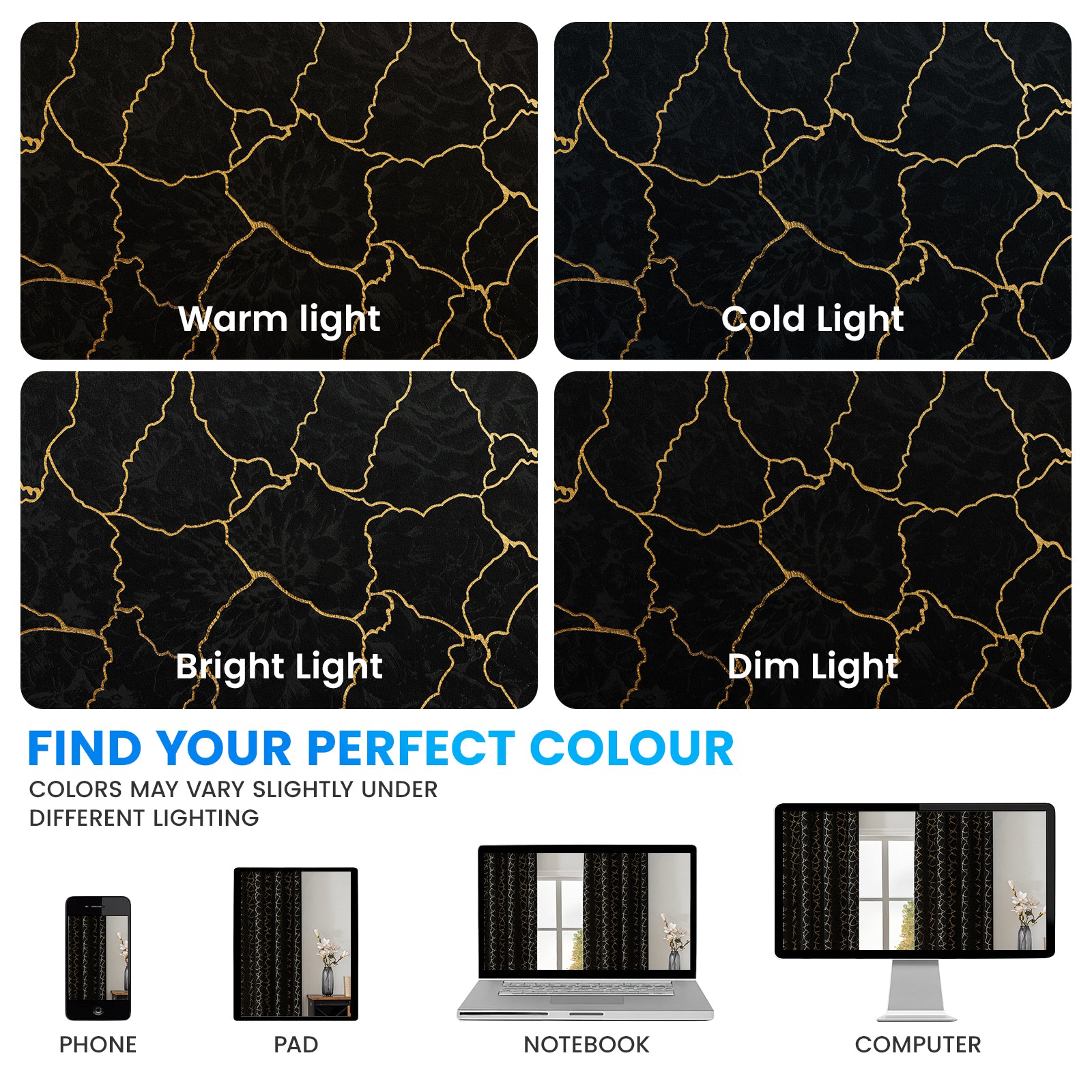 Ystyle 2 Stück Samt Verdunklungs Vorhänge 140x225 cm Gold Druck