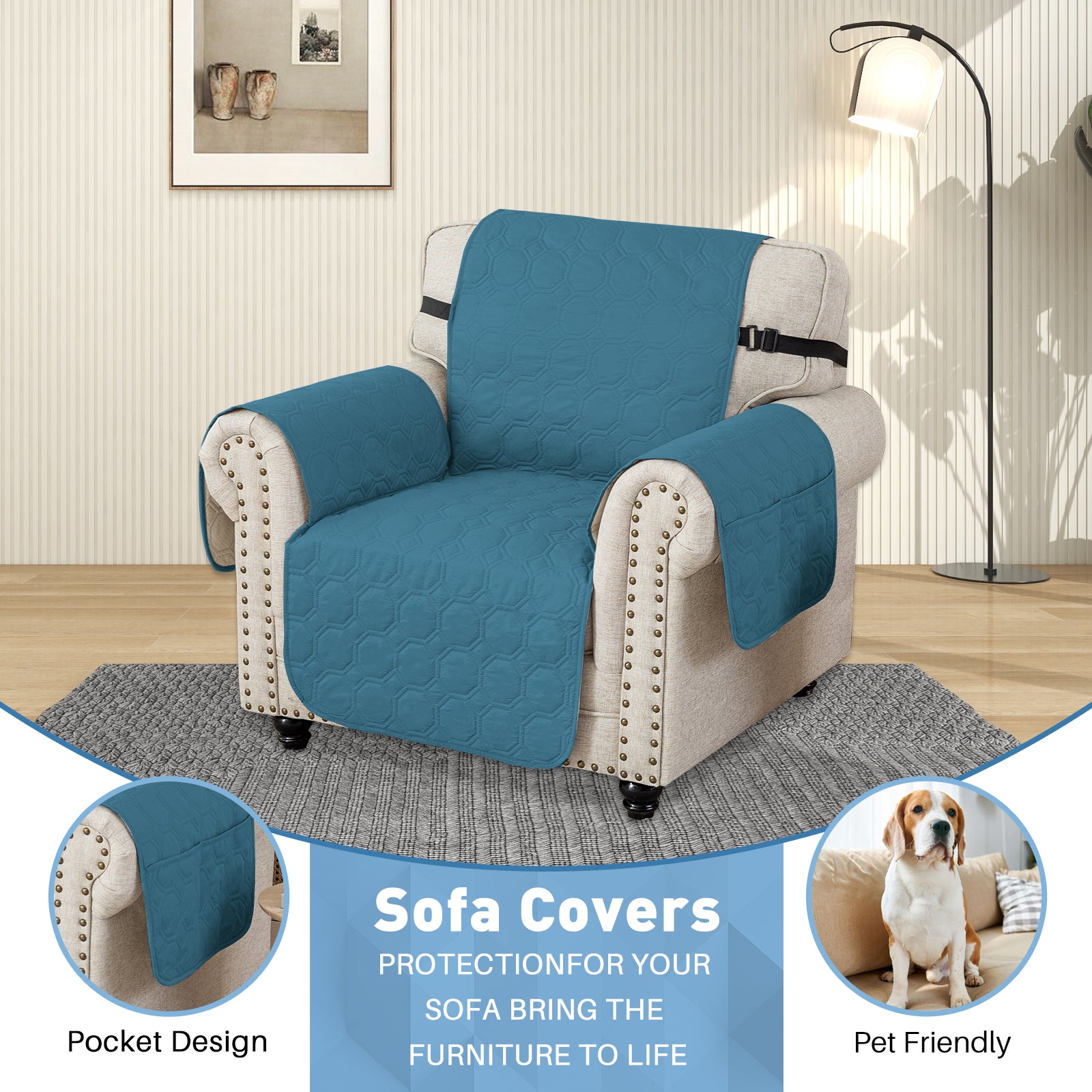 YSTYLE imperméable 1 Seater canapé couverture with accoudoirs antidérapant