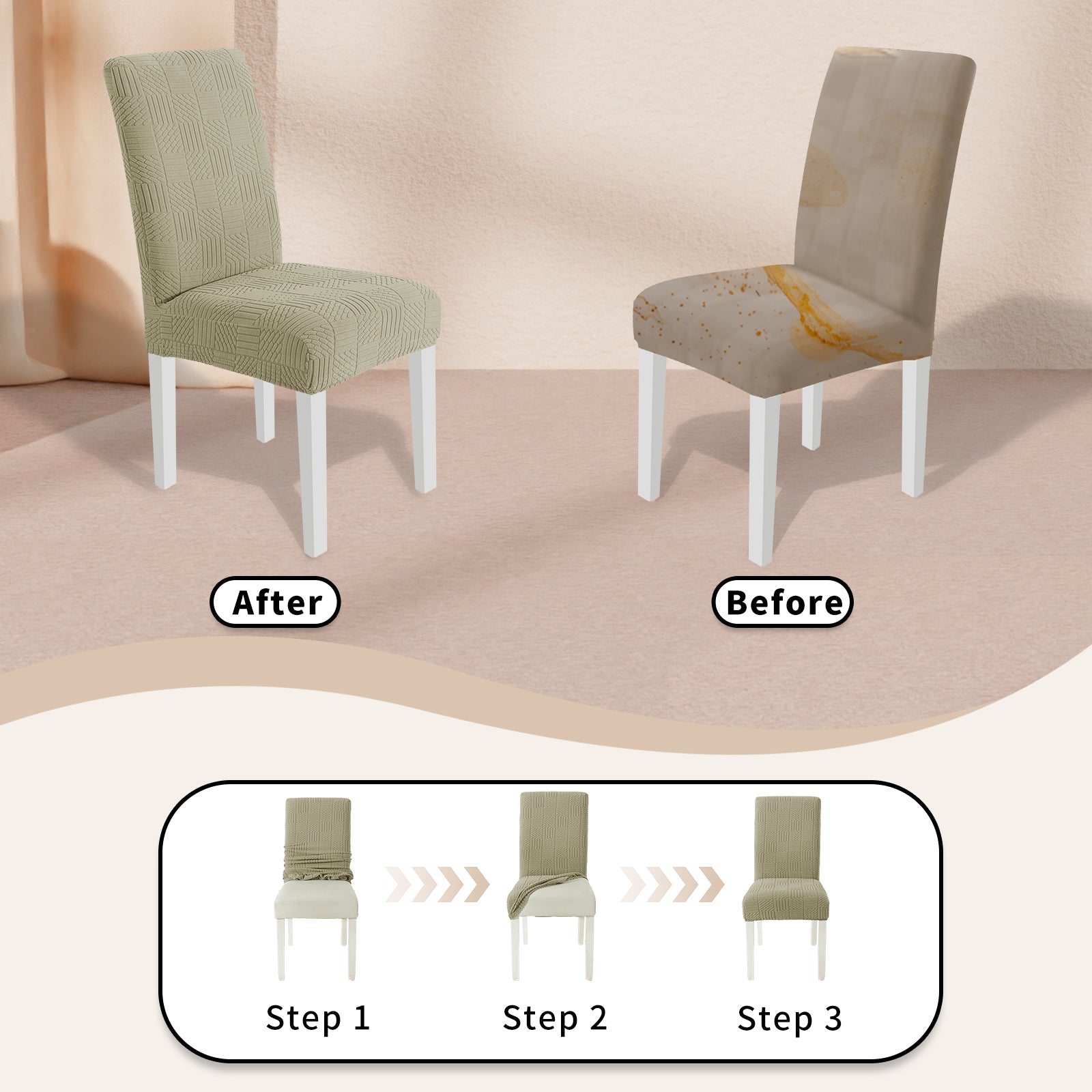 YSTYLE Universal 6 piezas fundas de silla, ajuste elástico, resistente a los arañazos, tela suave - cinco líneas. 