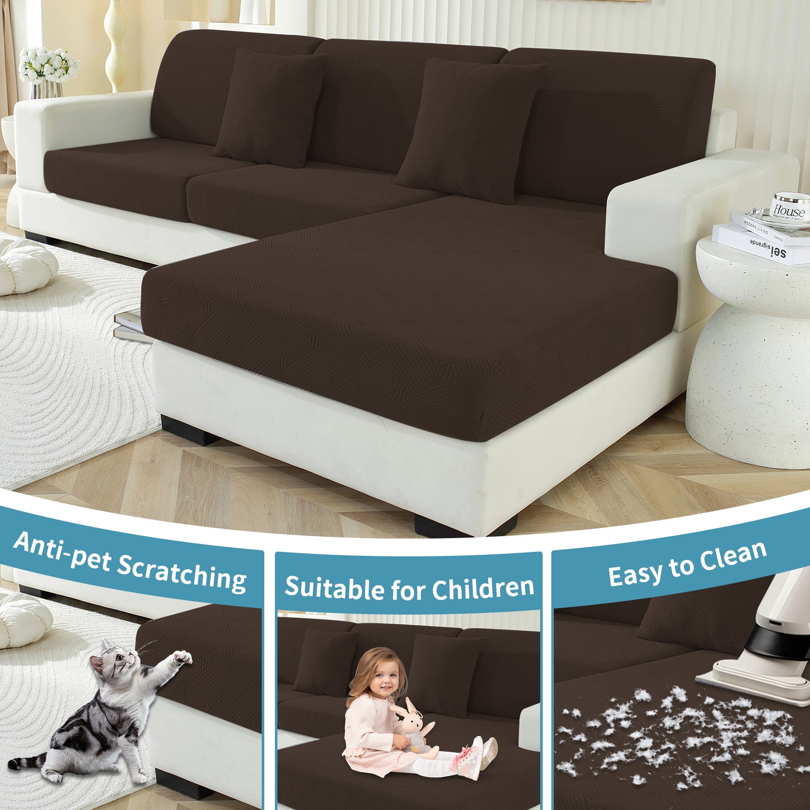 YSTYLE Sofá 1 Pieza Manta para Asiento – Ajuste Elástico, Antideslizante, Patrón Geométrico, Uso Universal, Protección Total - Patrón Entrelazado