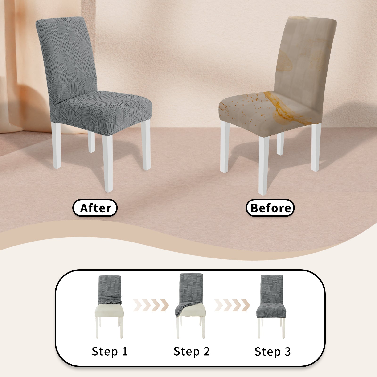 YSTYLE Universal 6 piezas fundas de silla, ajuste elástico, resistente a los arañazos, tela suave - cinco líneas. 