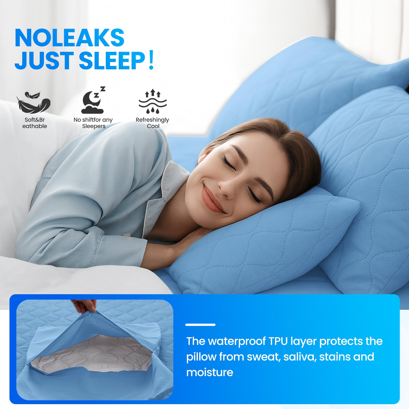 YSTYLE 2 Waterproof Pillowcases 50x80cm Breathable Anti Mite-YSTYLE