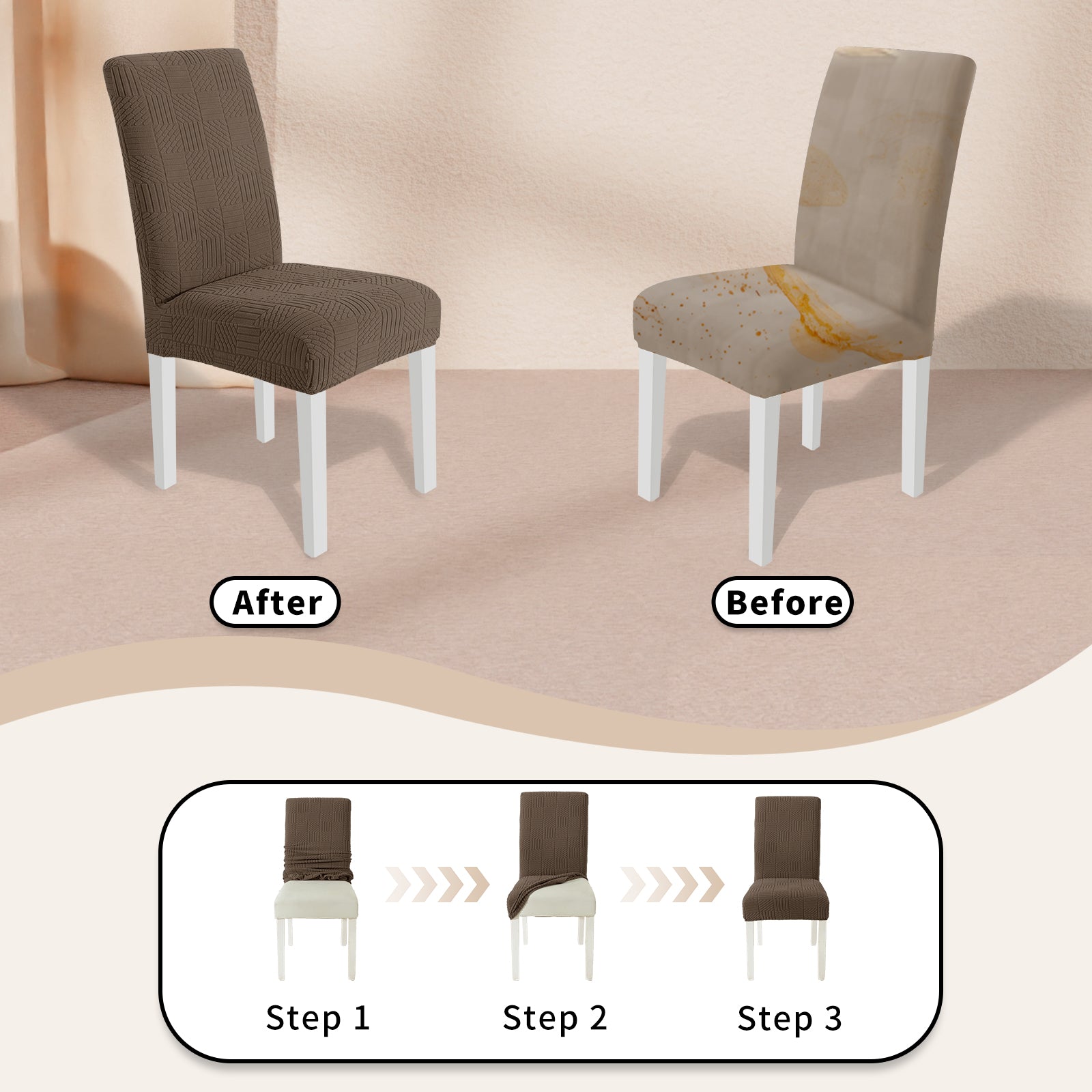 YSTYLE Universal 6 piezas fundas de silla, ajuste elástico, resistente a los arañazos, tela suave - cinco líneas. 