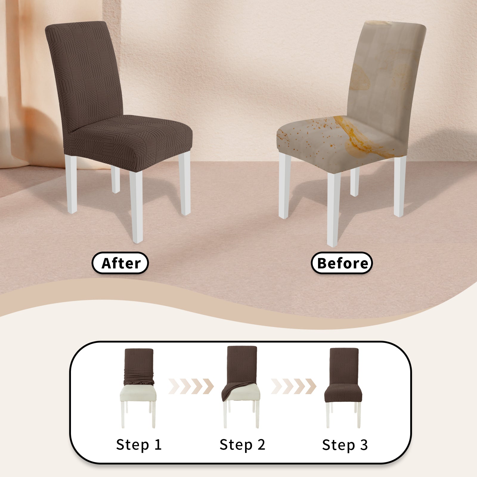 YSTYLE Universal 6 piezas fundas de silla, ajuste elástico, resistente a los arañazos, tela suave - cinco líneas. 