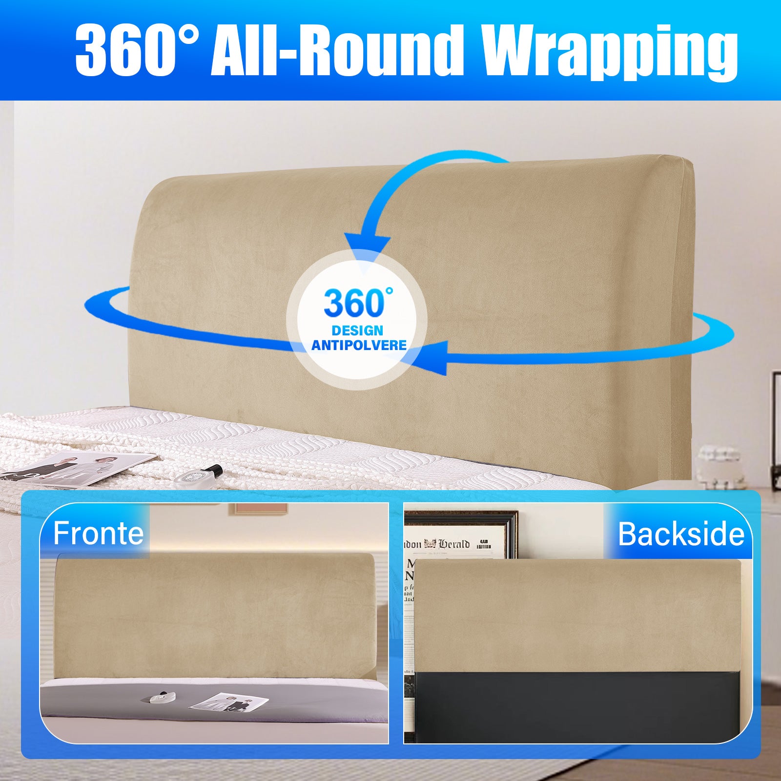 Ystyle 180cm Velvet Headboard Cover, Elastic Slipcover for Bed Headboard, Solid Color Washable Headboard Protector for Single/Double Beds