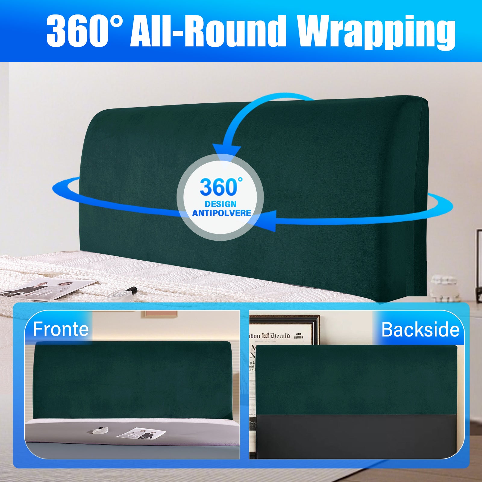 Ystyle 180cm Velvet Headboard Cover, Elastic Slipcover for Bed Headboard, Solid Color Washable Headboard Protector for Single/Double Beds