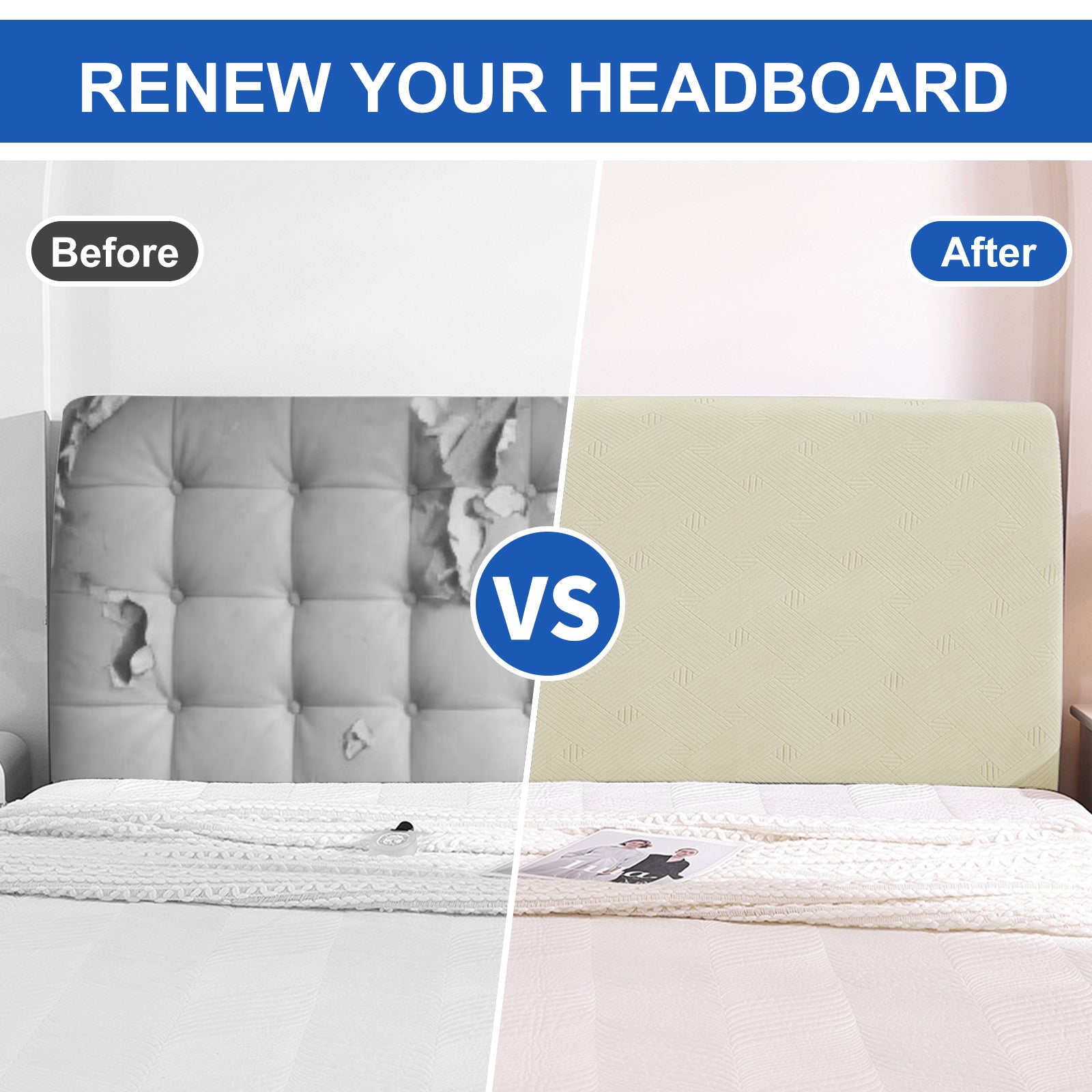 Ystyle 150cm Bed Headboard Cover, Elasticized Double/Single Bed Headboard Cover, Washable Double Bed Headboard Slipcover, Universal Dust-Proof Headboard Cover