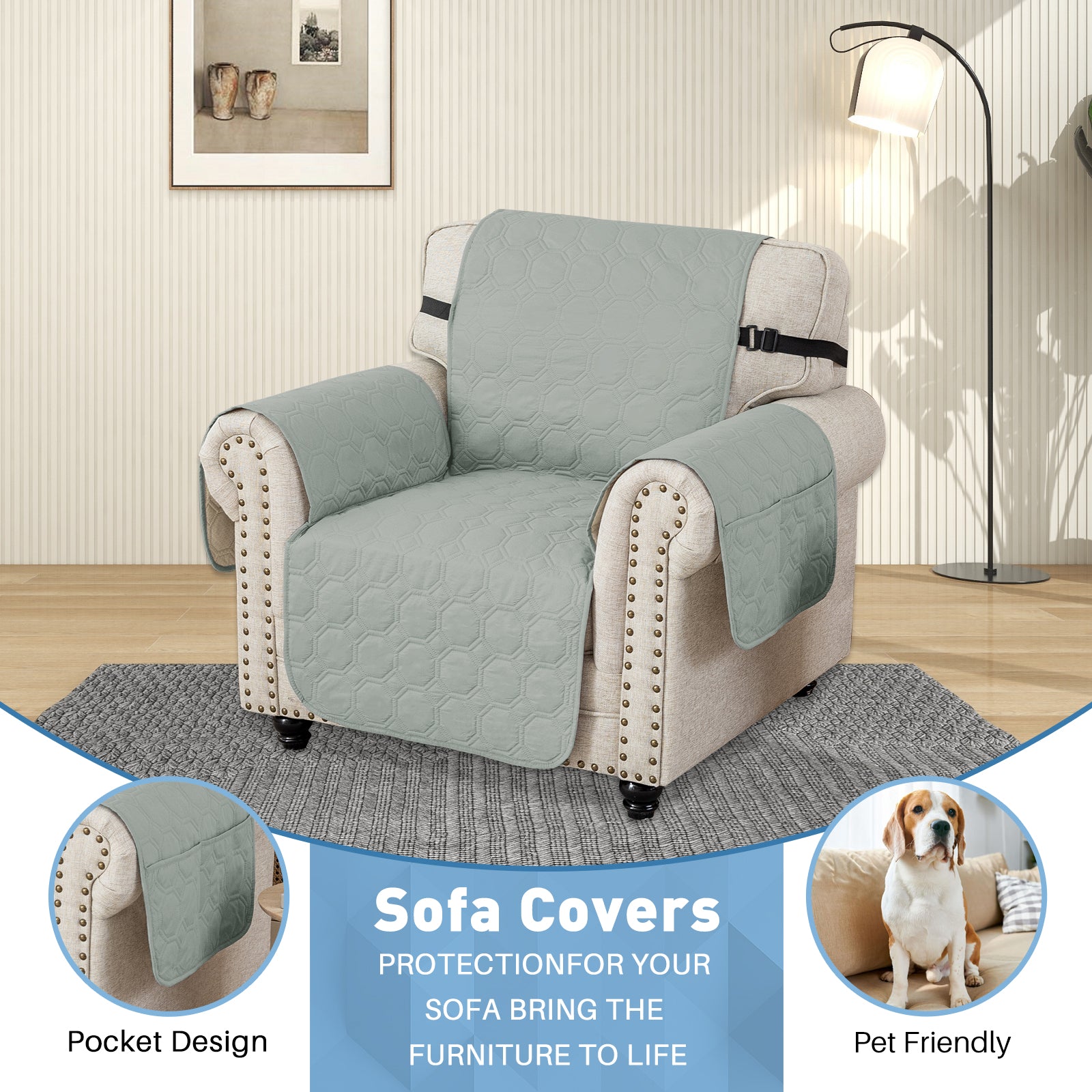 YSTYLE imperméable 1 Seater canapé couverture with accoudoirs antidérapant