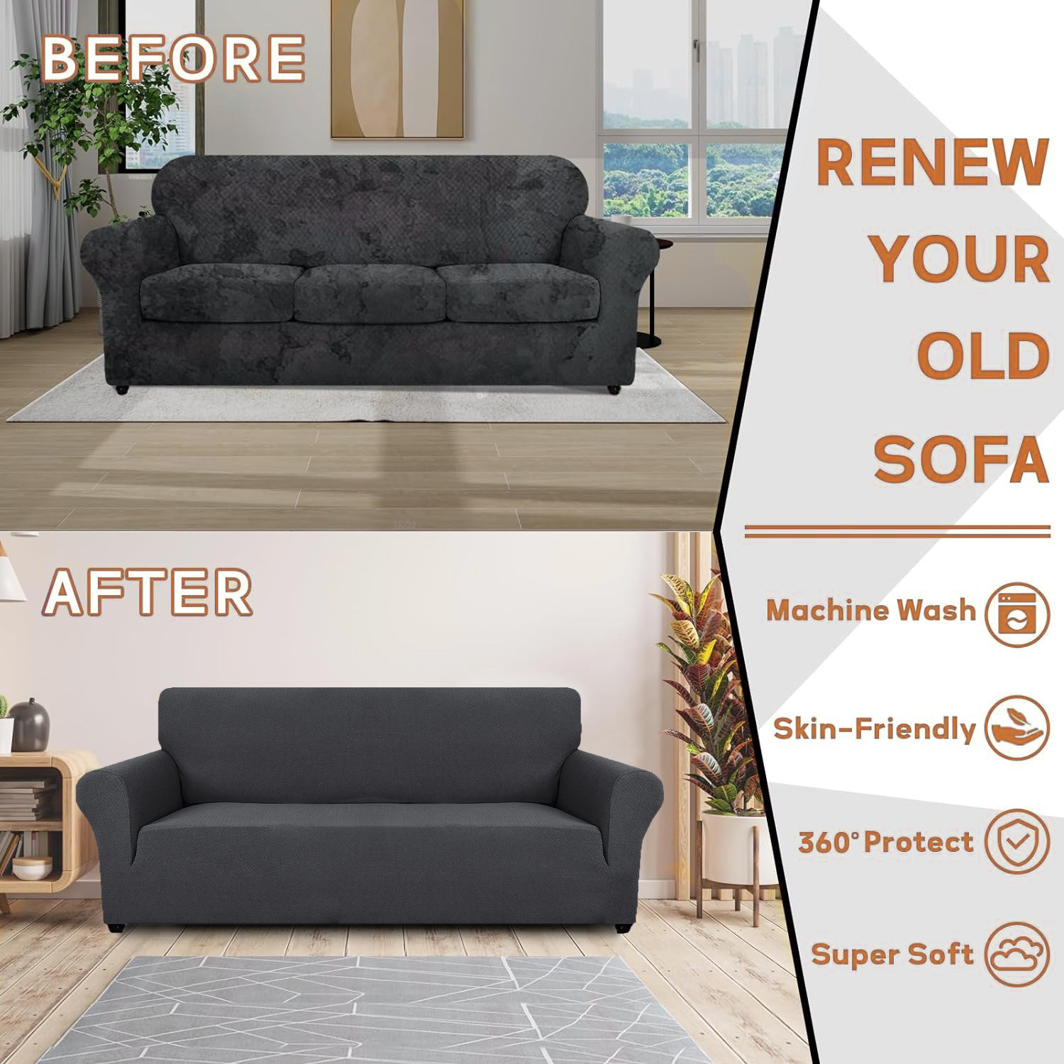 Housse de canapé 1 place extensible YSTYLE jacquard anti-dérapant