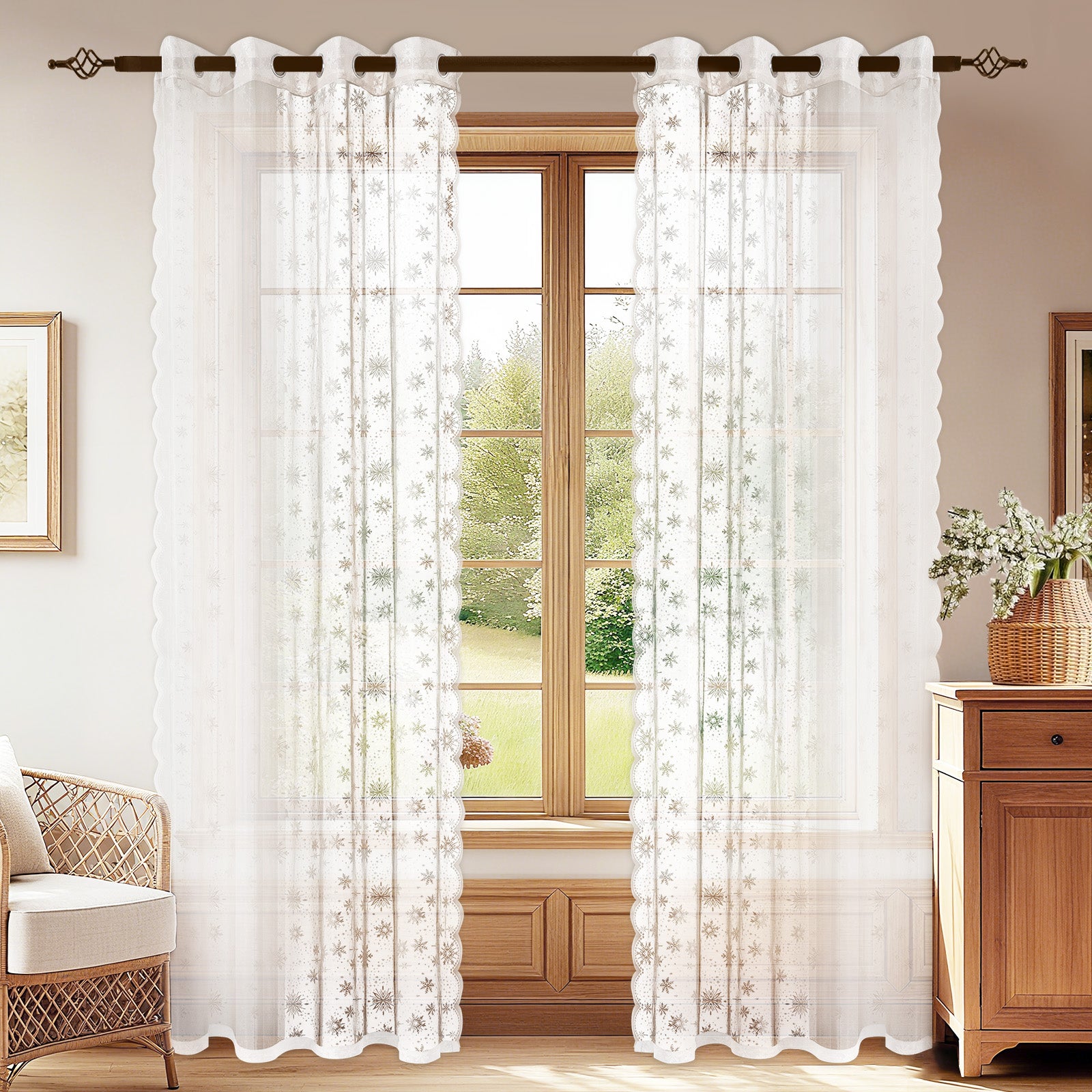 Ystyle 2 Pieces Semi Sheer Lace Curtains Rod Pocket-YSTYLE