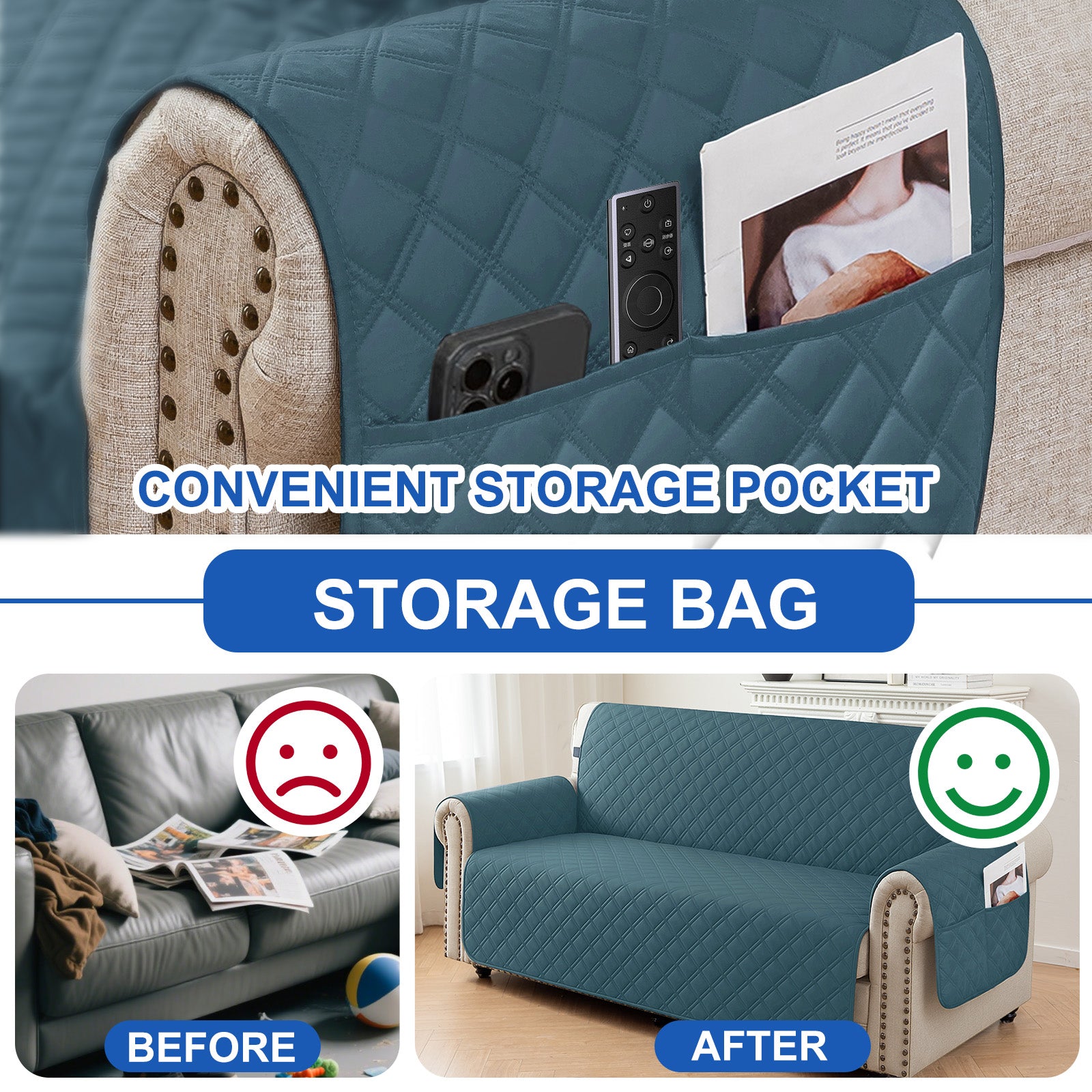 Ystyle 100% Waterproof 2 Seater Sofa Cover with Side Pockets