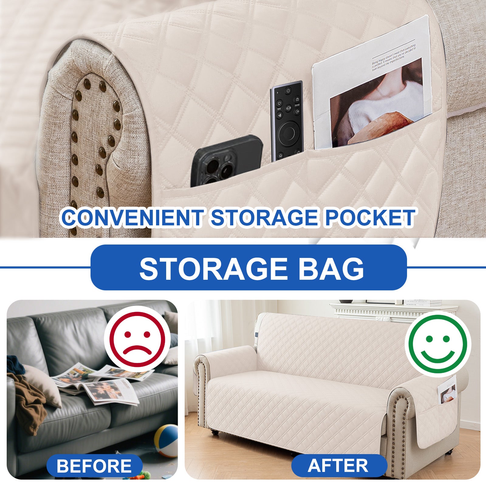 Ystyle 100% Waterproof 2 Seater Sofa Cover with Side Pockets