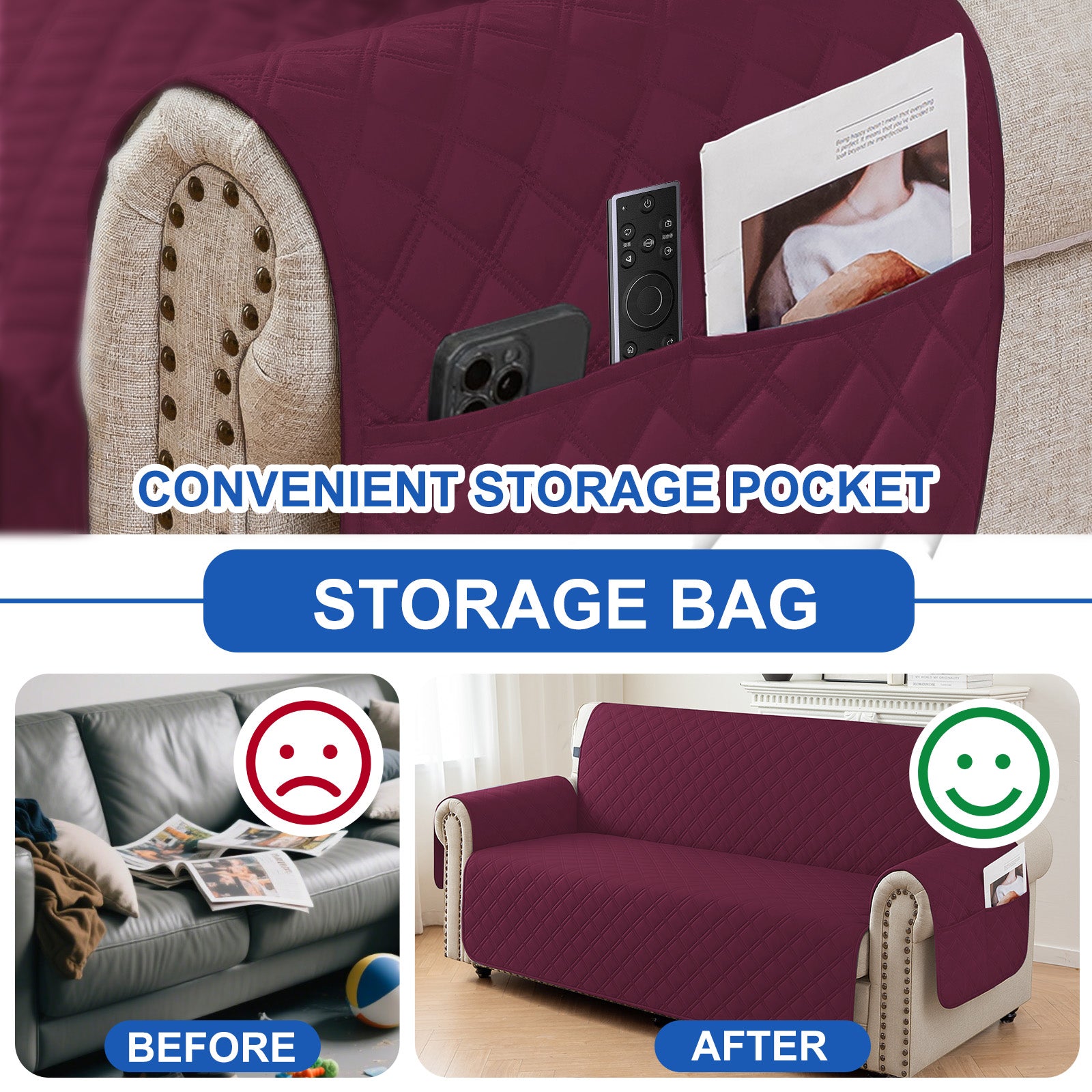 Ystyle 100% Waterproof 2 Seater Sofa Cover with Side Pockets