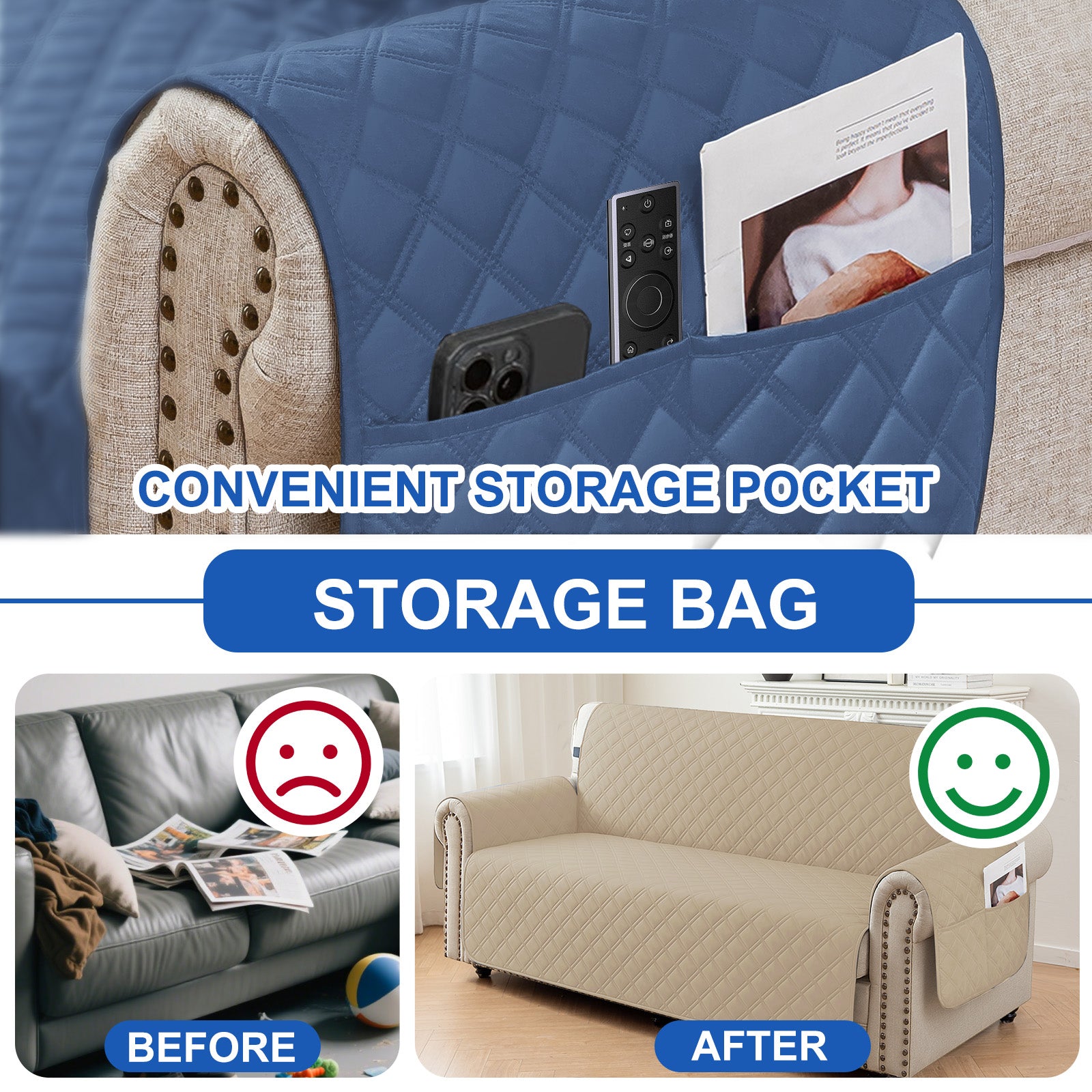 Ystyle 100% Waterproof 2 Seater Sofa Cover with Side Pockets