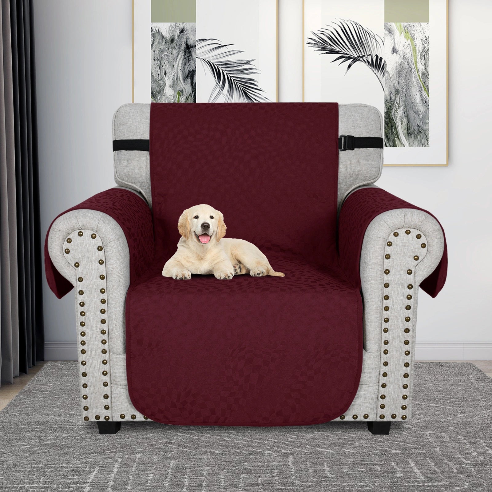 YSTYLE 1 Asiento Sofá Impermeable con Capa – Resistente a los Arañazos de Gatos, Antideslizante con brazos, Protector de Muebles Modernos - Ajedrezado Jacquard