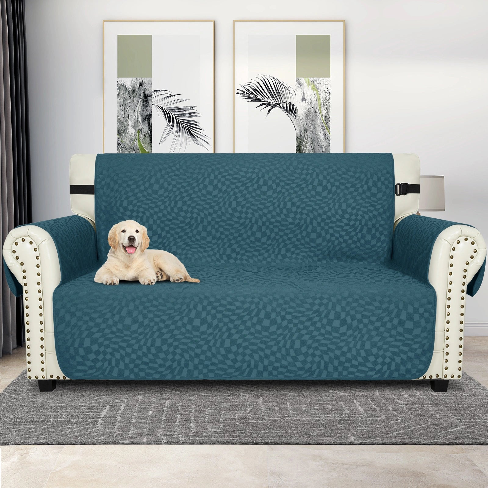 YSTYLE 2 Lugares Cubierta para Sofá Impermeable - Resistente a los Arañazos de Gatos, Antideslizante con brazos, Protector de Muebles Modernos - Paño de Jacquard a Cuadros