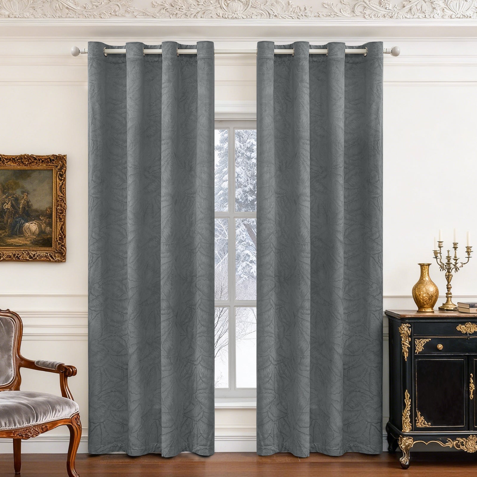 2 Pieces rideaux opacifiants with Stainless Steel Eyelets thermique Polyester Panels