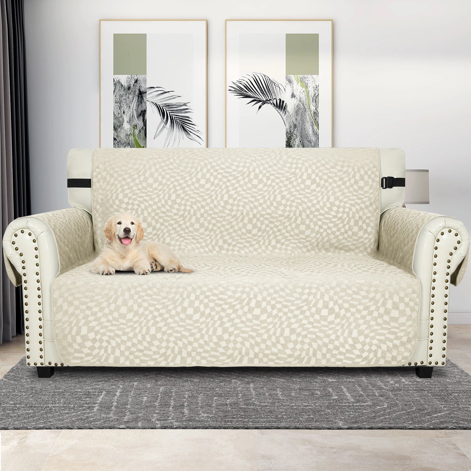 YSTYLE 2 Lugares Cubierta para Sofá Impermeable - Resistente a los Arañazos de Gatos, Antideslizante con brazos, Protector de Muebles Modernos - Paño de Jacquard a Cuadros
