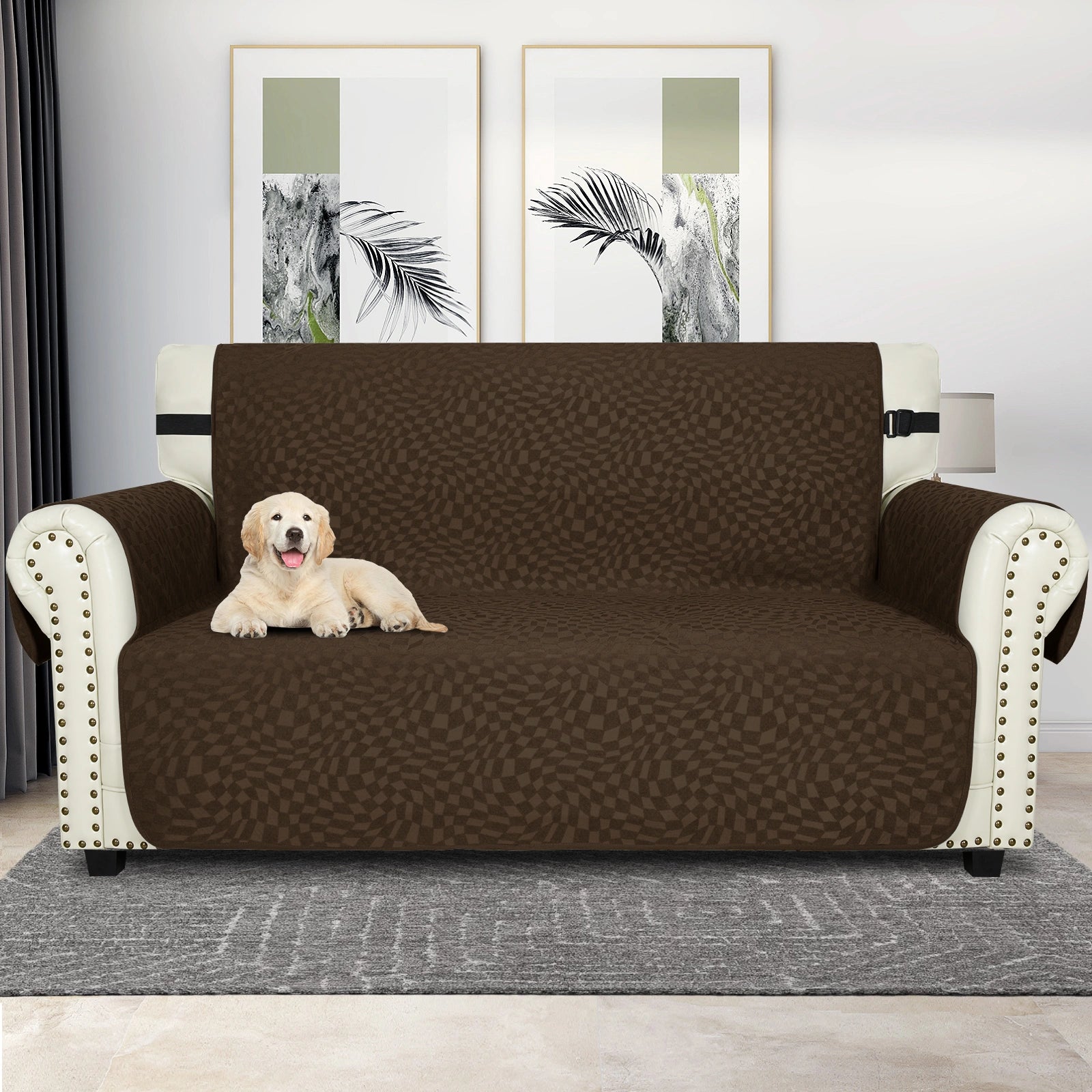 YSTYLE 2 Lugares Cubierta para Sofá Impermeable - Resistente a los Arañazos de Gatos, Antideslizante con brazos, Protector de Muebles Modernos - Paño de Jacquard a Cuadros