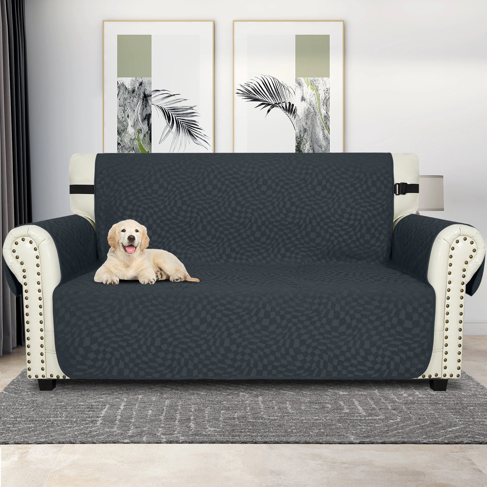 YSTYLE 2 Lugares Cubierta para Sofá Impermeable - Resistente a los Arañazos de Gatos, Antideslizante con brazos, Protector de Muebles Modernos - Paño de Jacquard a Cuadros