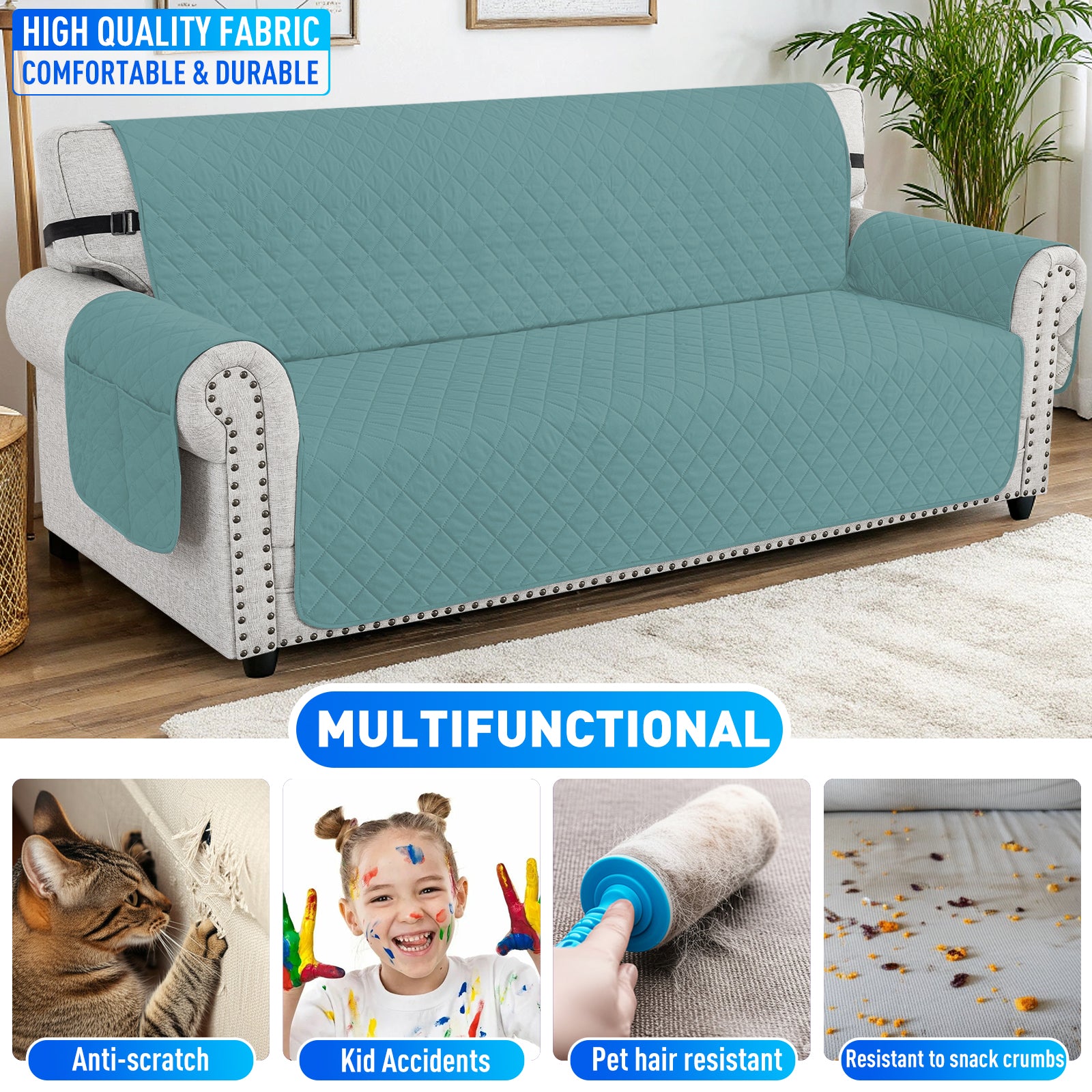 Ystyle Waterproof 1 Seater Sofa Cover with Side Pockets Anti-Slip