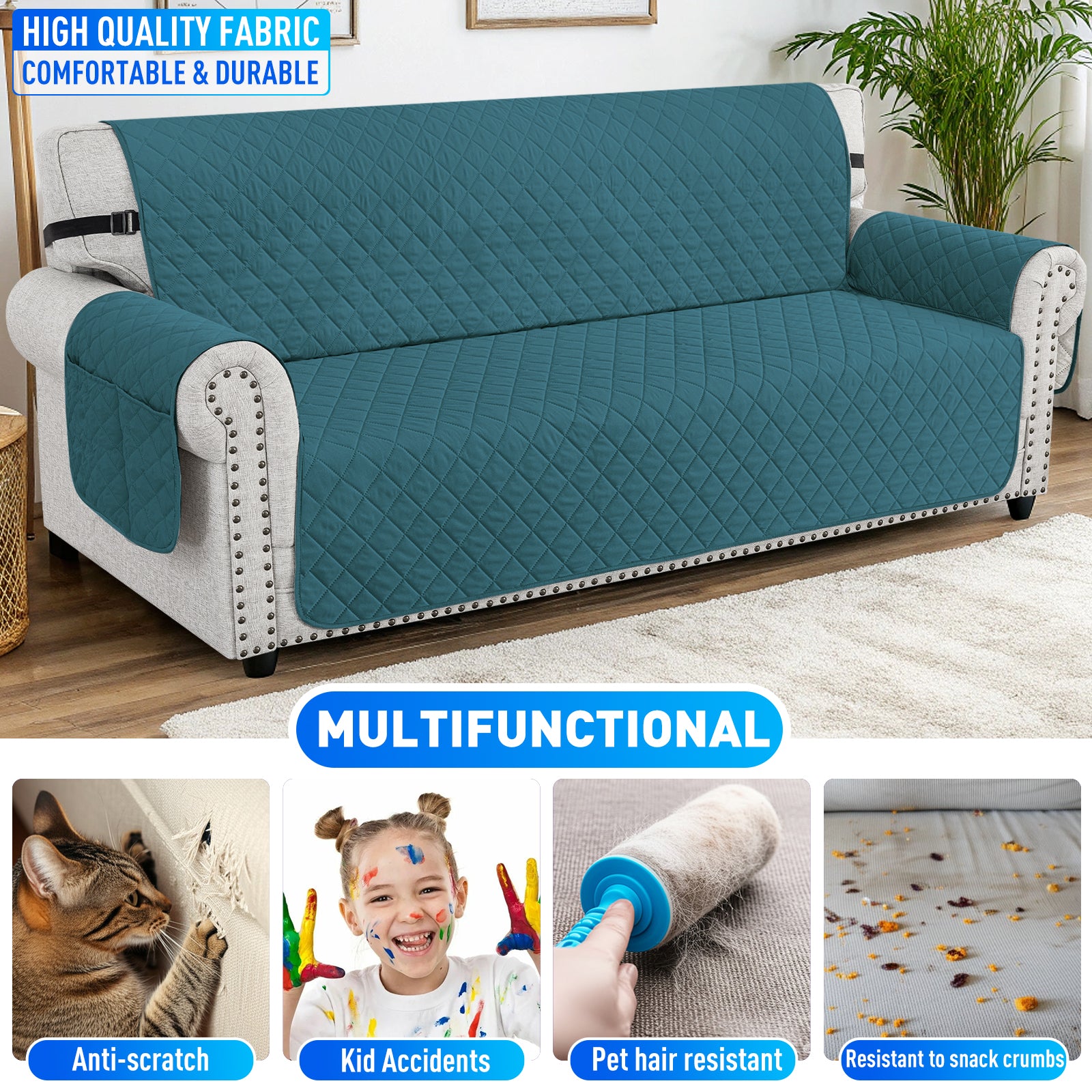 Ystyle Waterproof 1 Seater Sofa Cover with Side Pockets Anti-Slip