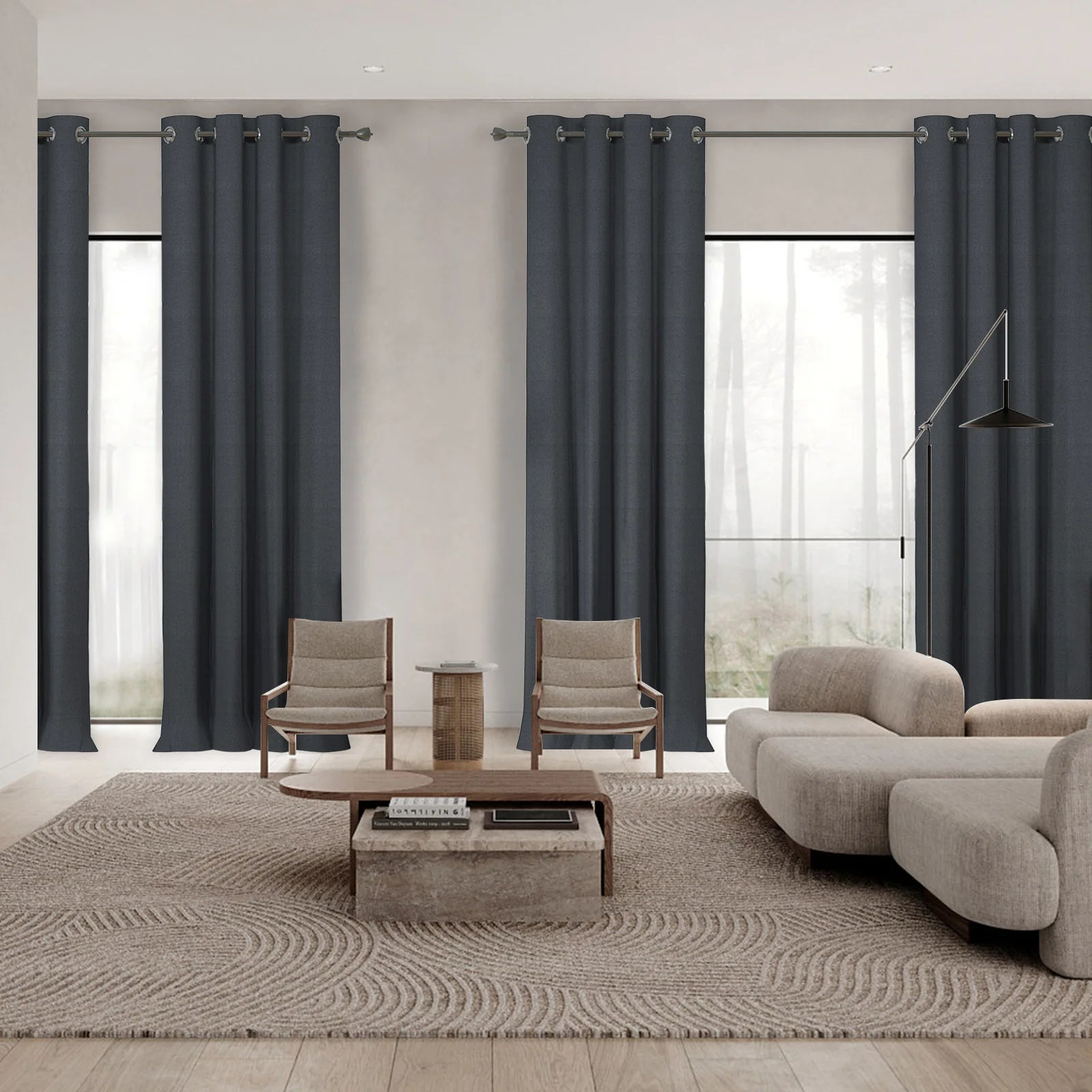 YSTYLE 2 piezas Cortinas de Aislamiento Térmico y Bloqueo Total de Luz, Efecto Lino, Color Negro 
