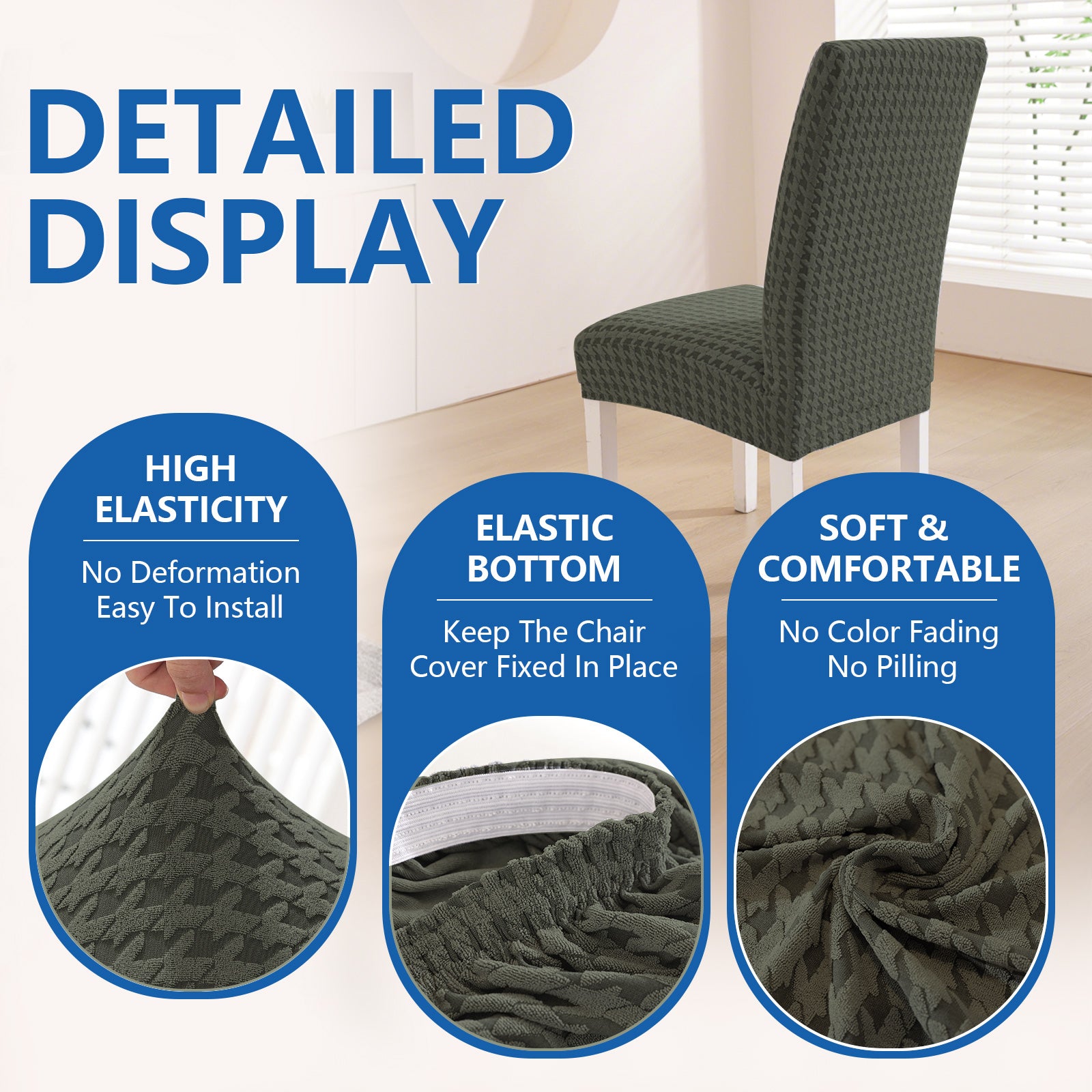 Ystyle 4-Piece Chair Covers with Backrest, Elastic Living Room Kitchen Chair Slipcovers, Universal Stretch Dining Chair Covers, Modern Cat-Scratch Resistant Chair Protectors