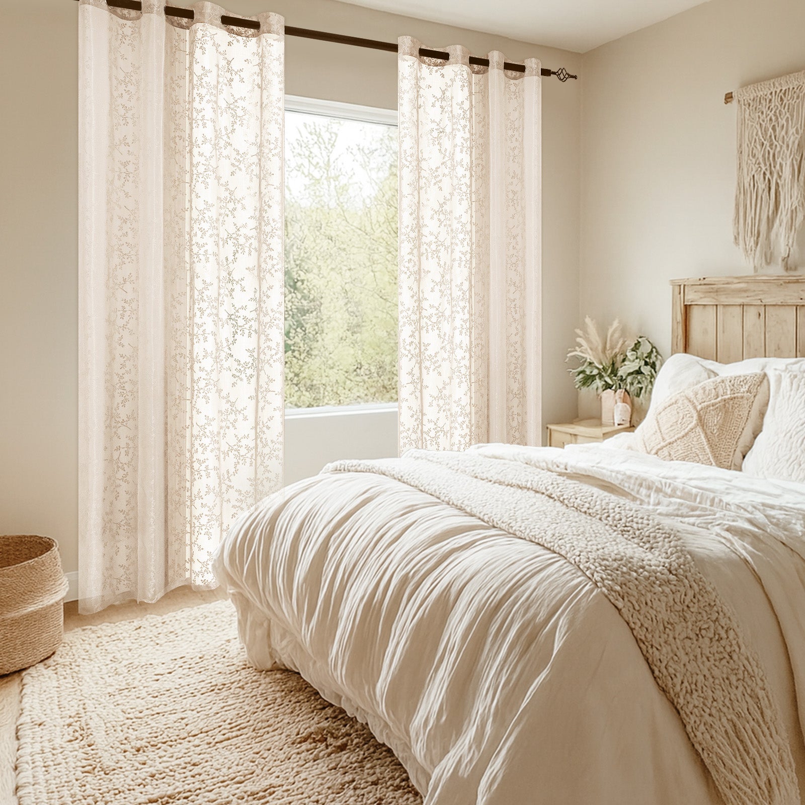 YSTYLE 2 Pieces Semi Sheer Lace Curtains Eyelets-YSTYLE