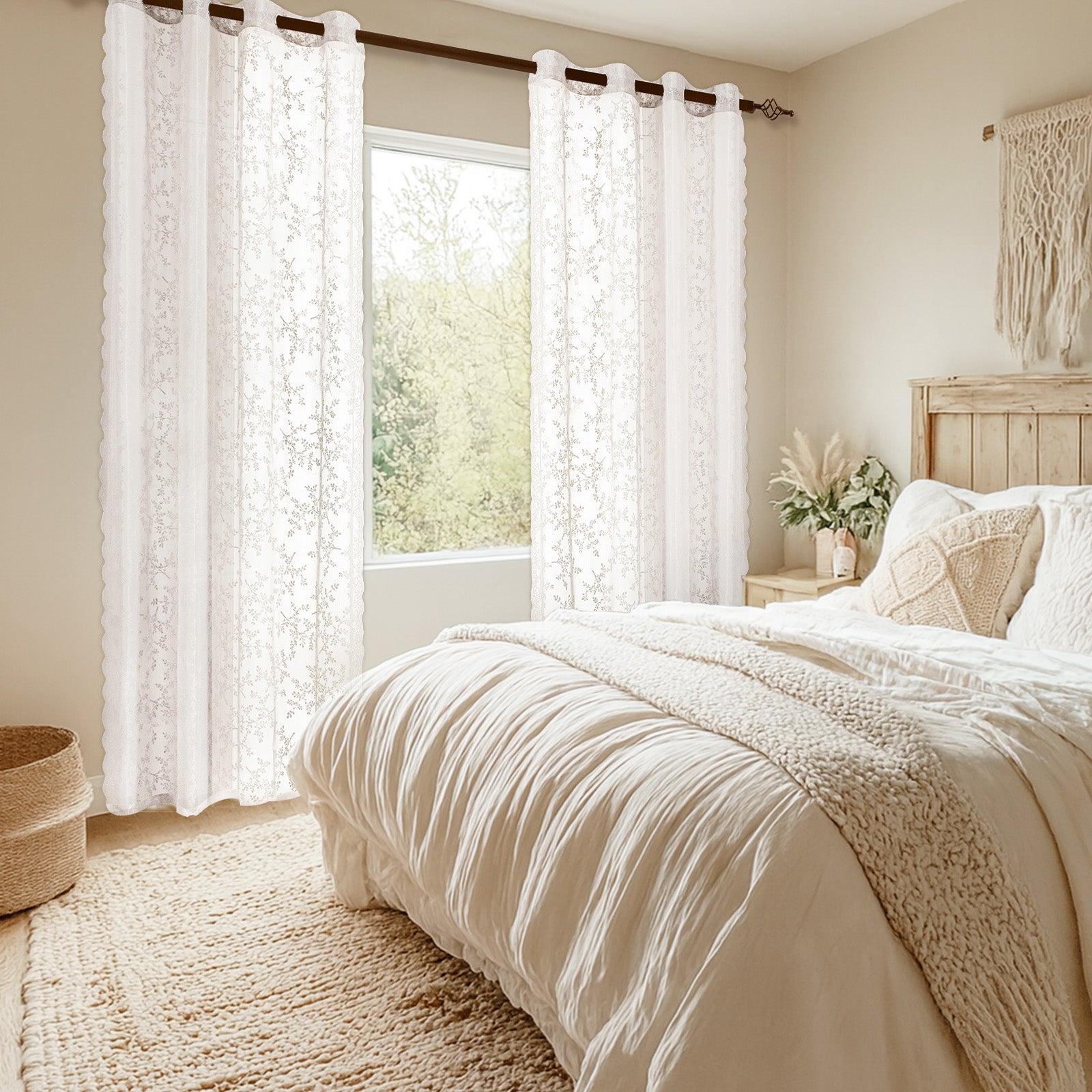 YSTYLE 2 Pieces Semi Sheer Lace Curtains Eyelets-YSTYLE