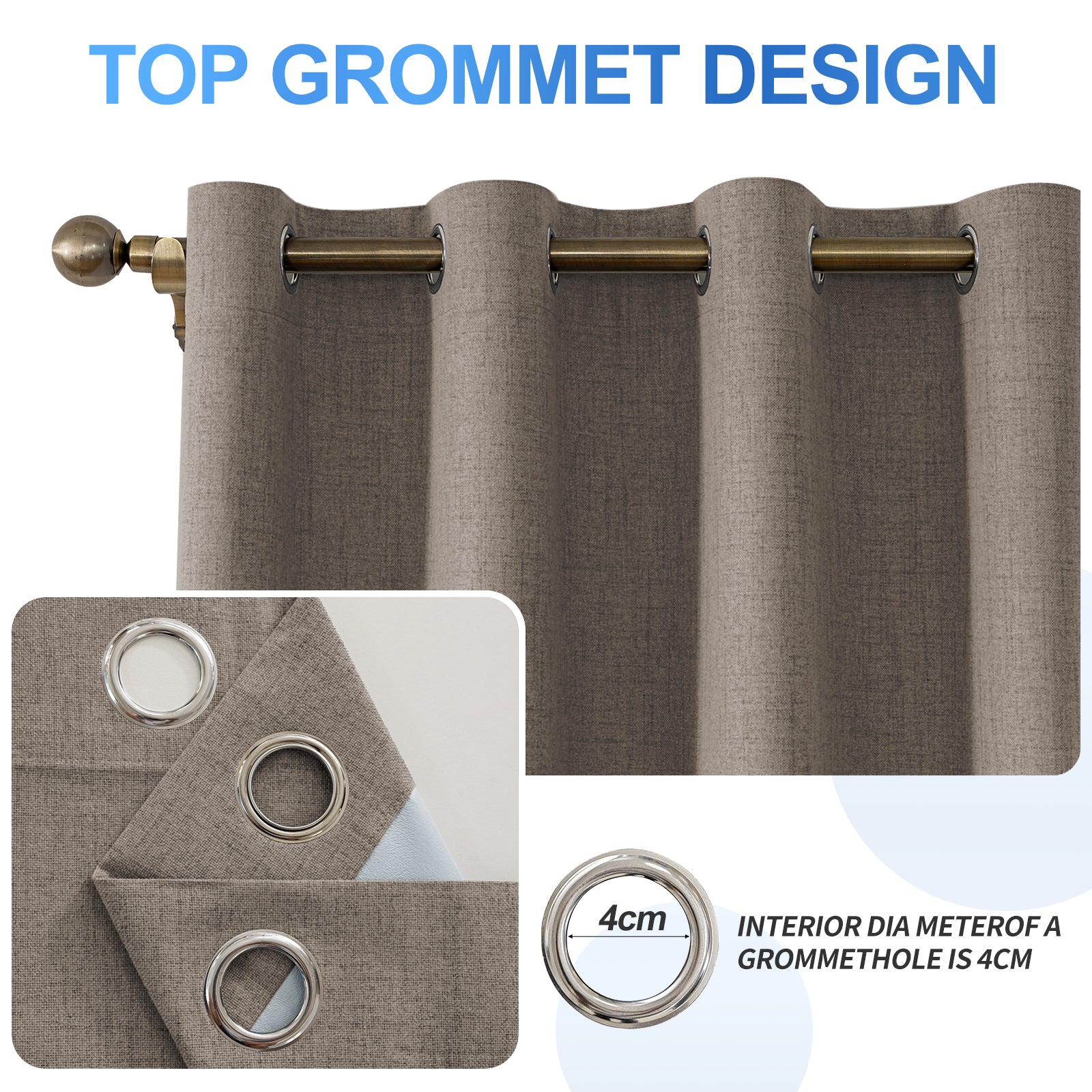 2 Pieces 100% Blackout Linen Curtains 140x175 cm Thermal