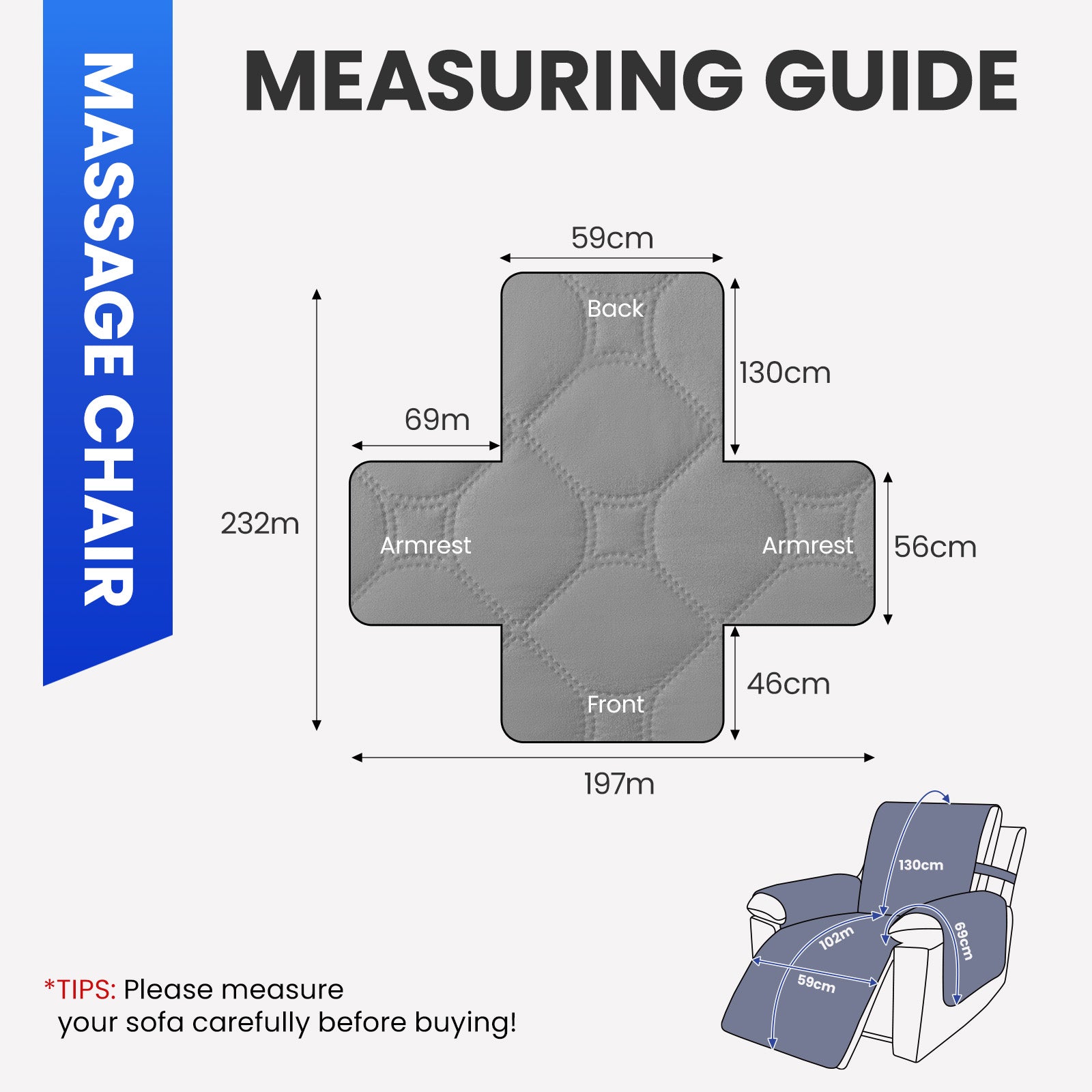 Copripoltrona reclinabile impermeabile YSTYLE con braccioli, 1 posto