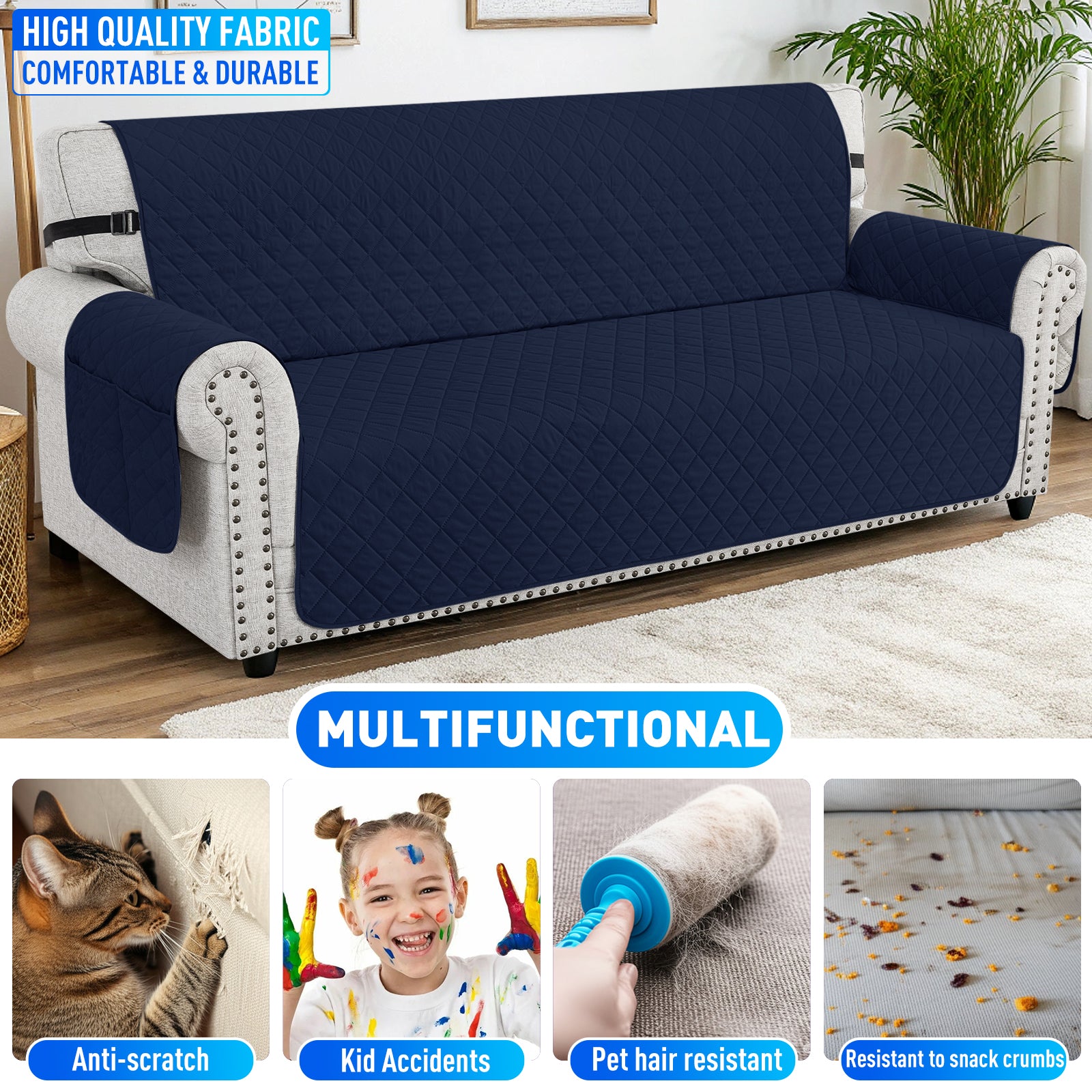 Ystyle Waterproof 1 Seater Sofa Cover with Side Pockets Anti-Slip