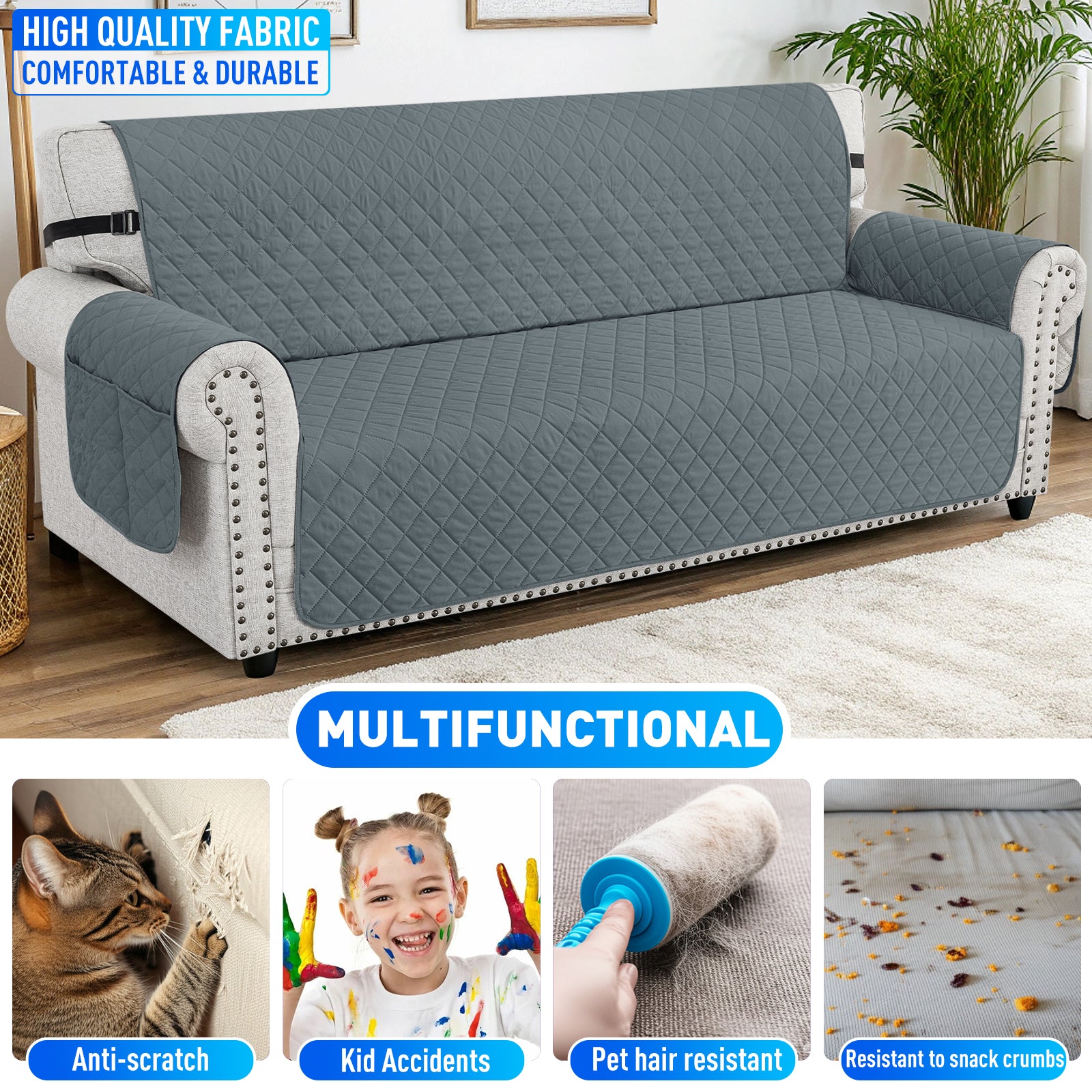 Ystyle Waterproof 1 Seater Sofa Cover with Side Pockets Anti-Slip