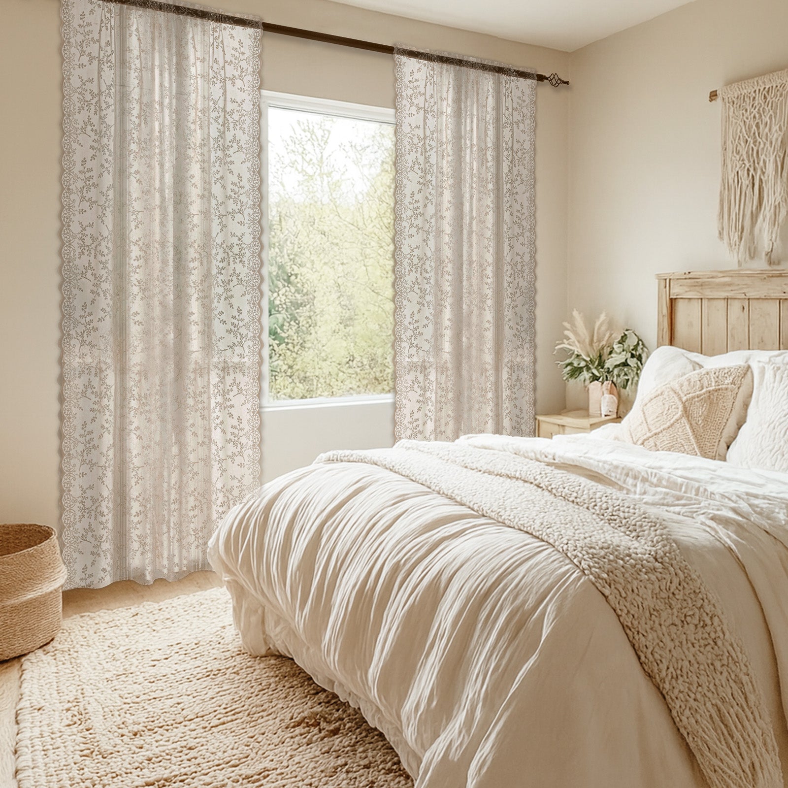 Ystyle 2 Panels Set Semi-Sheer Indoor Curtains, 70x120cm, Classic Lace Voile Curtains with Rod Pocket