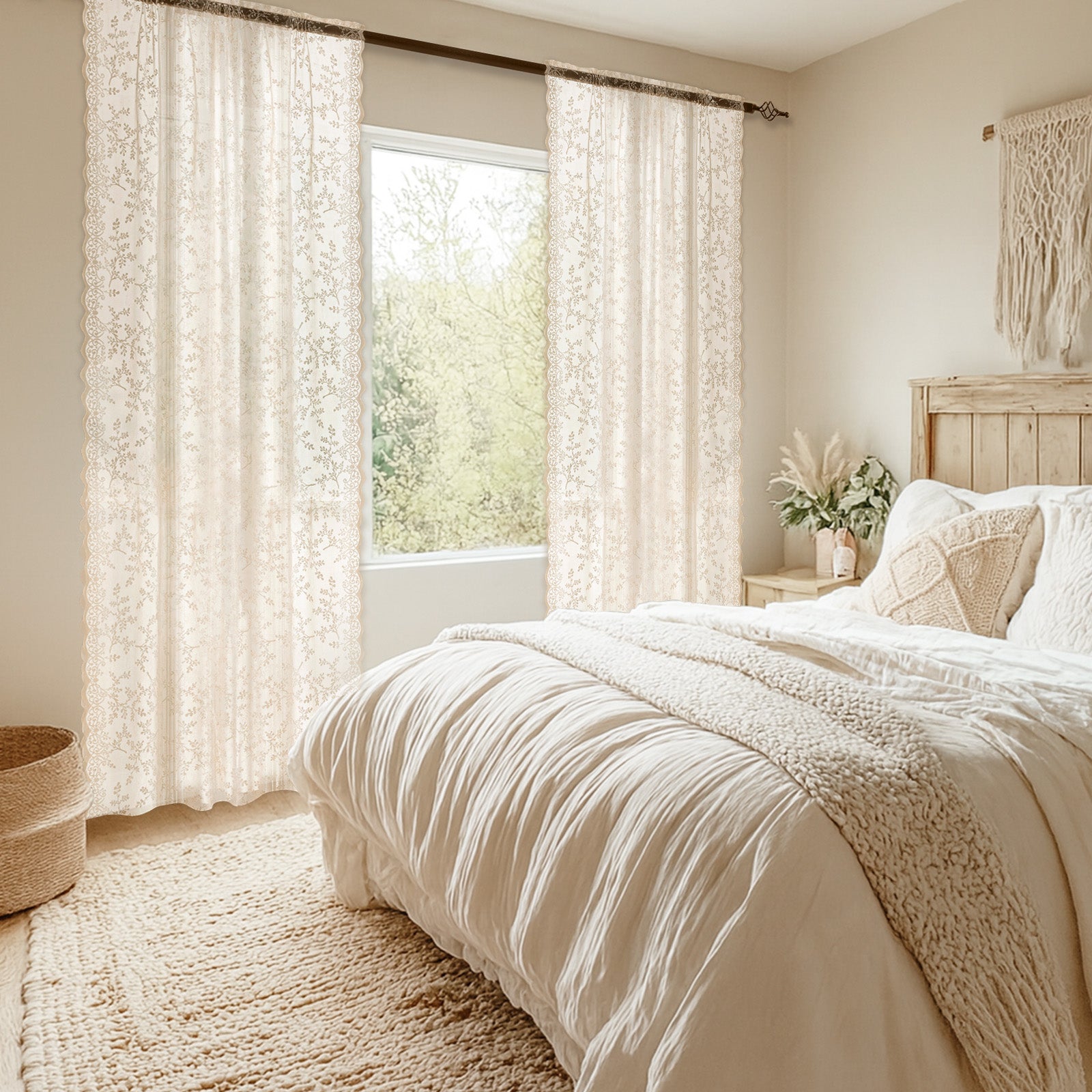 Ystyle 2 Panels Set Semi-Sheer Indoor Curtains, 70x120cm, Classic Lace Voile Curtains with Rod Pocket