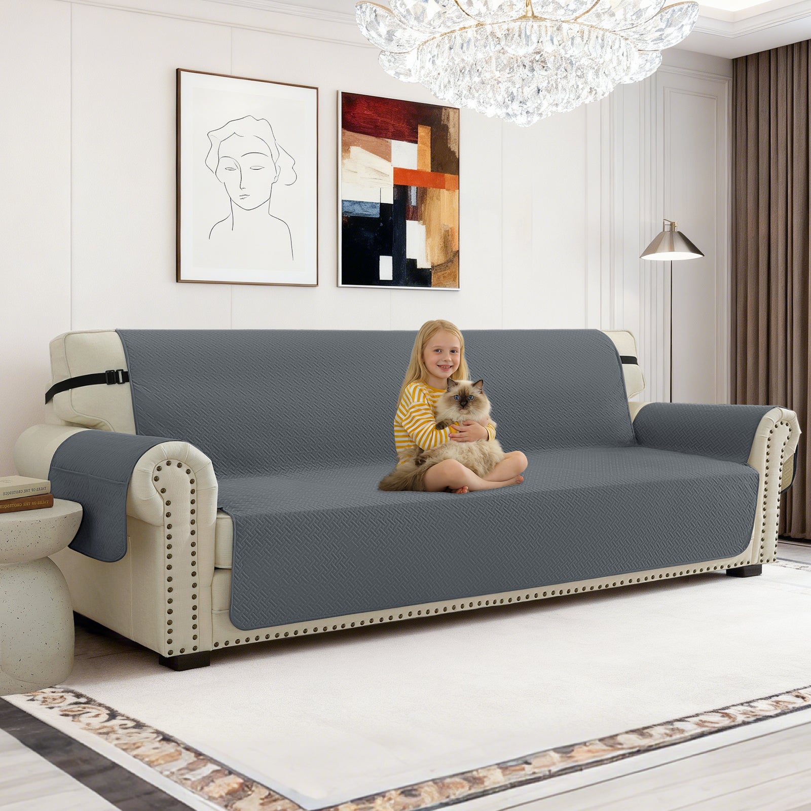 imperméable canapé couverture with Side Pockets and Non-Slip Backing