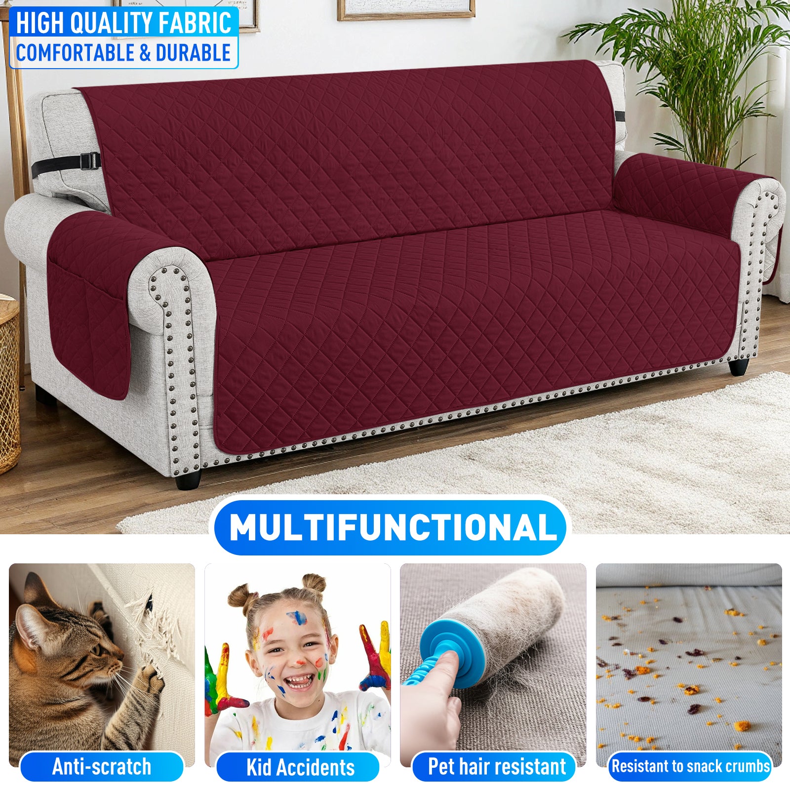 Ystyle Waterproof 1 Seater Sofa Cover with Side Pockets Anti-Slip